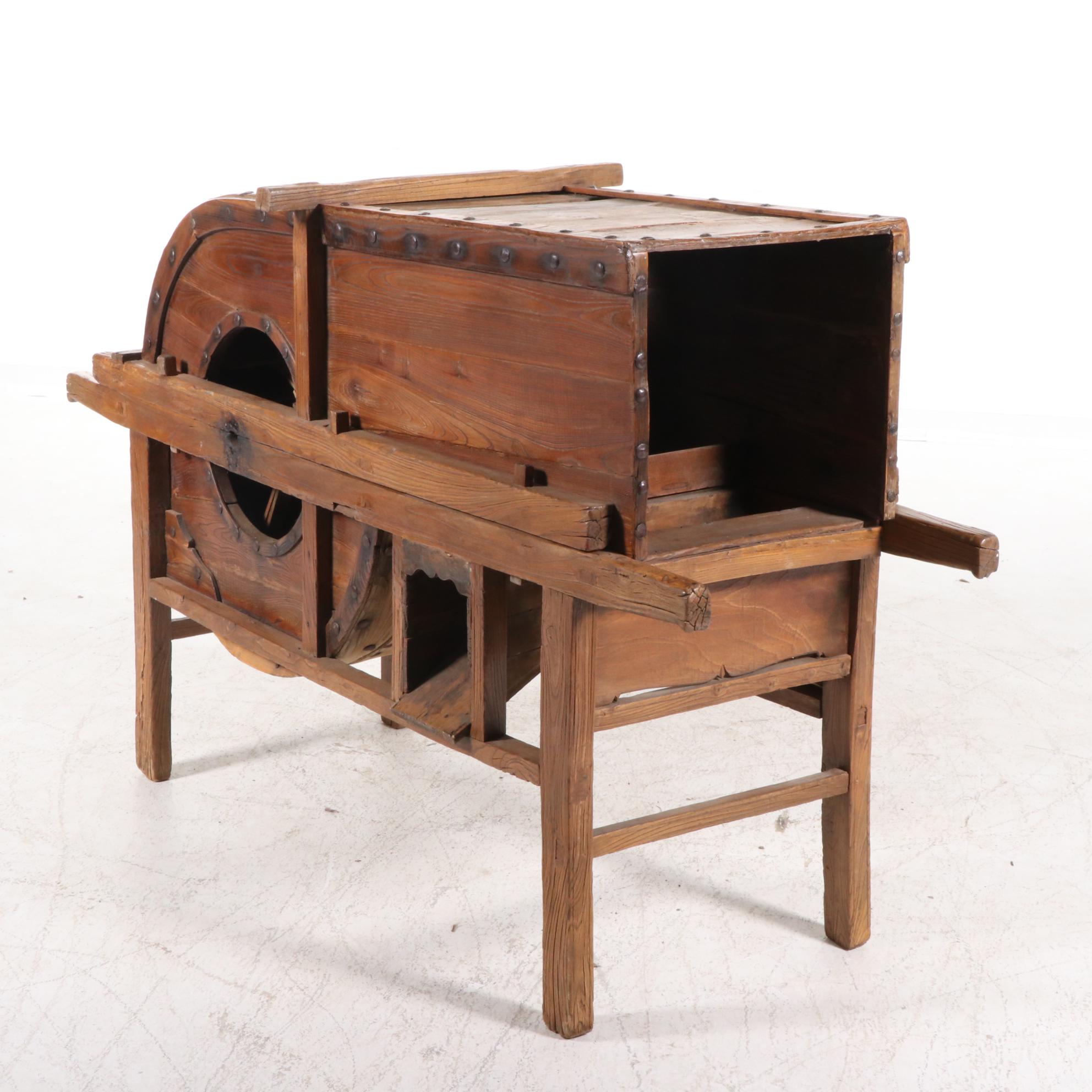 Chinese Hand Crafted Wooden Rice Thresher, Late 19th Century