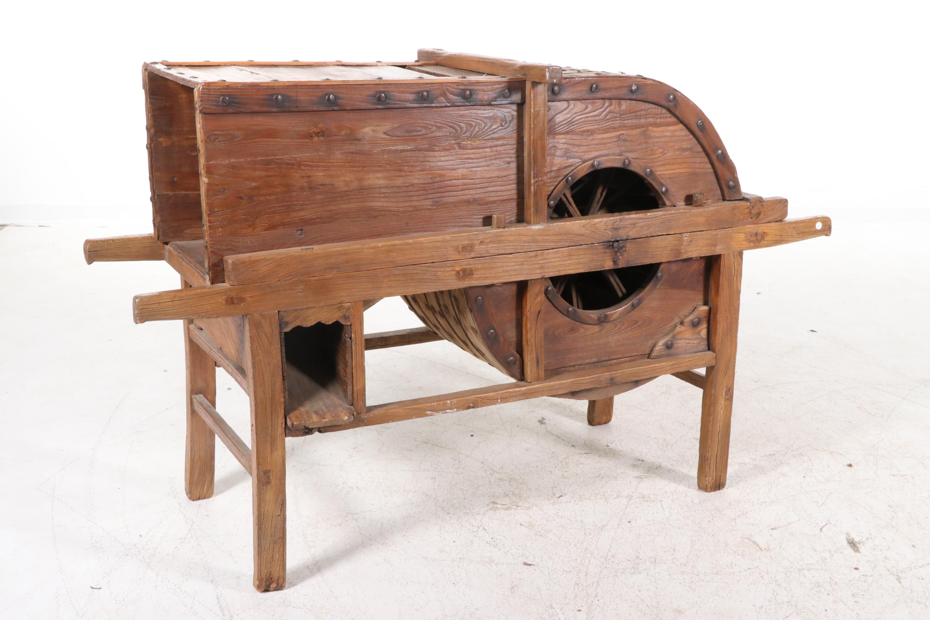 Chinese Hand Crafted Wooden Rice Thresher, Late 19th Century