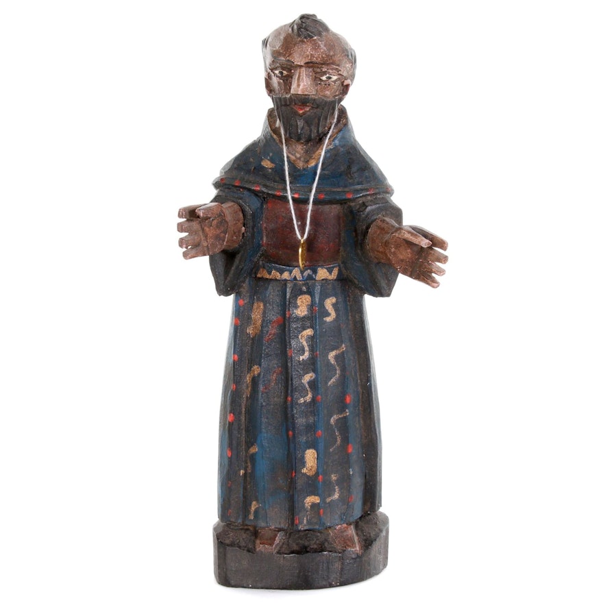 Polychrome Santos Figure Monk with Tonsure, Late 19th to Early 20th Century