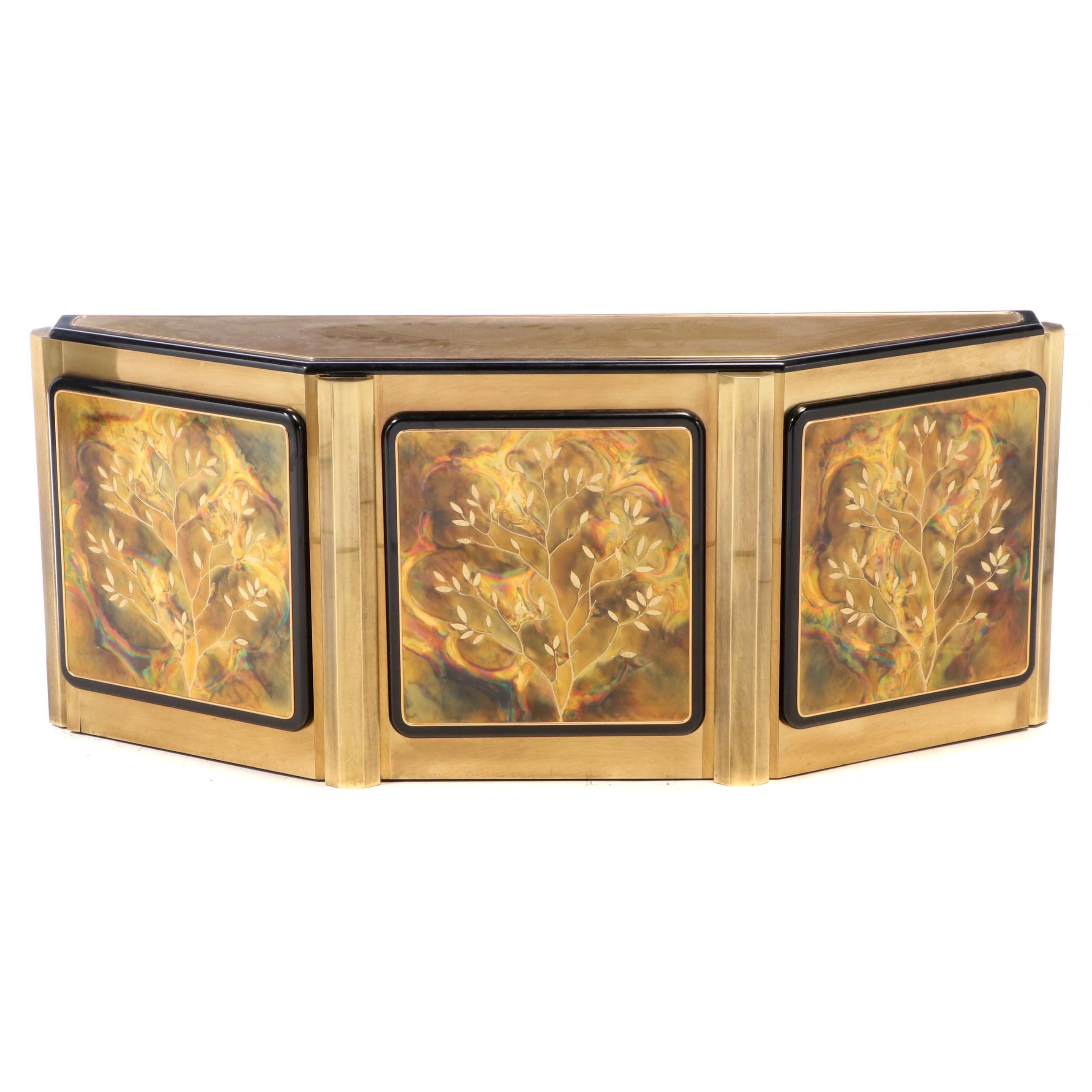Bernhard Rohne for Mastercraft Acid-Etched Brass & Lacquered Console, circa 1970