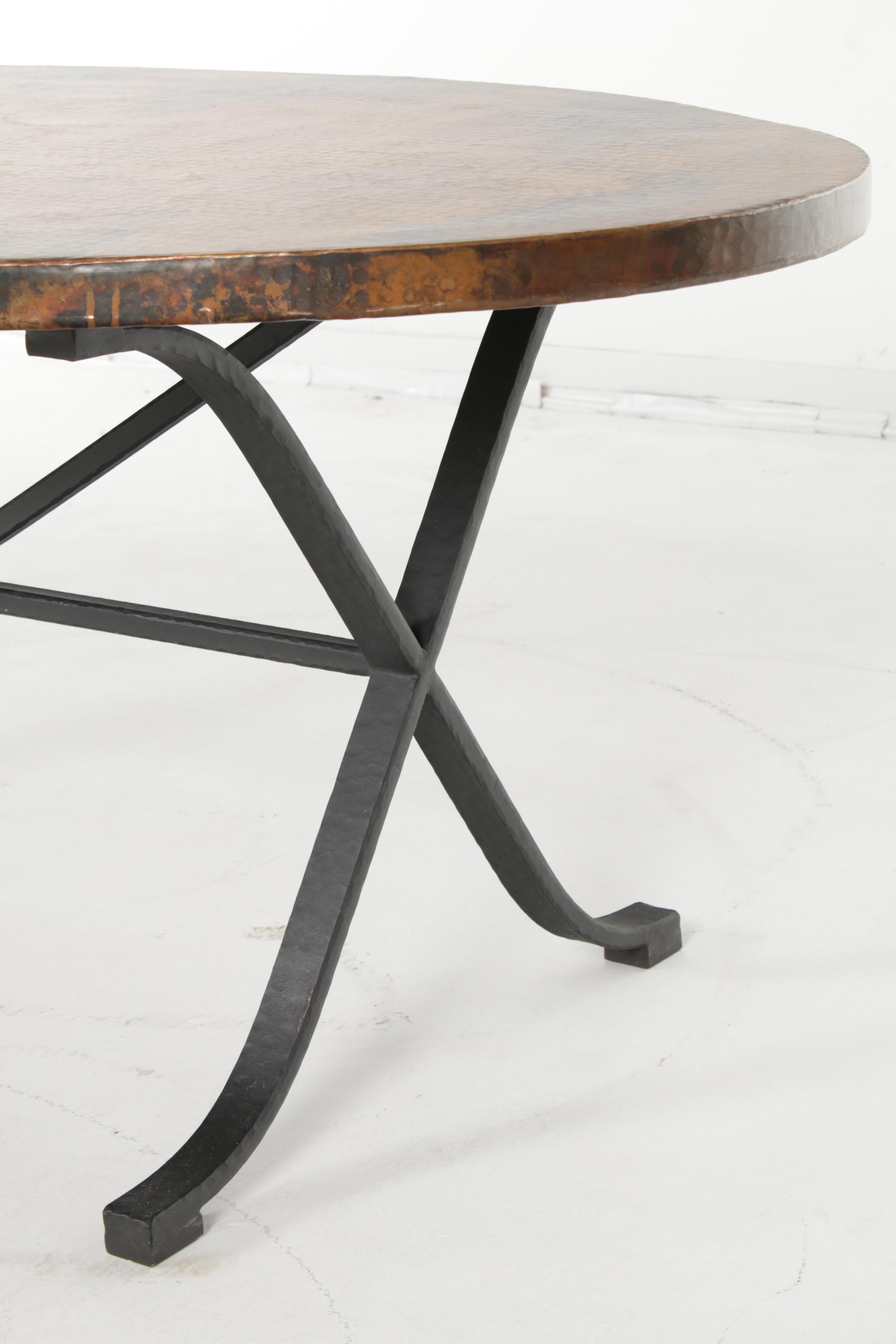 Arhaus Recycled Hammered Copper Top Dining Table with "Arvada" Forged Iron Base