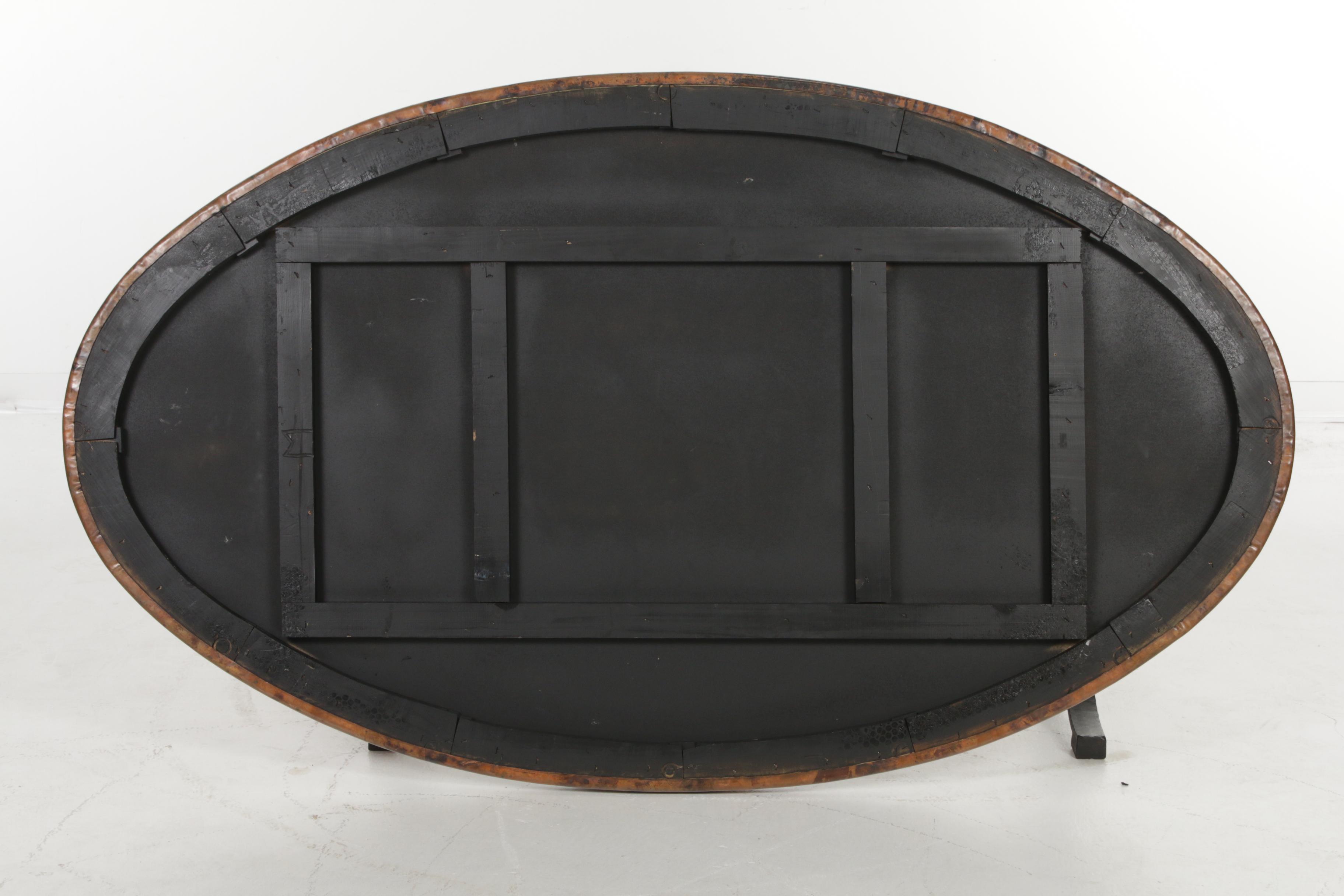 Arhaus Recycled Hammered Copper Top Dining Table with "Arvada" Forged Iron Base