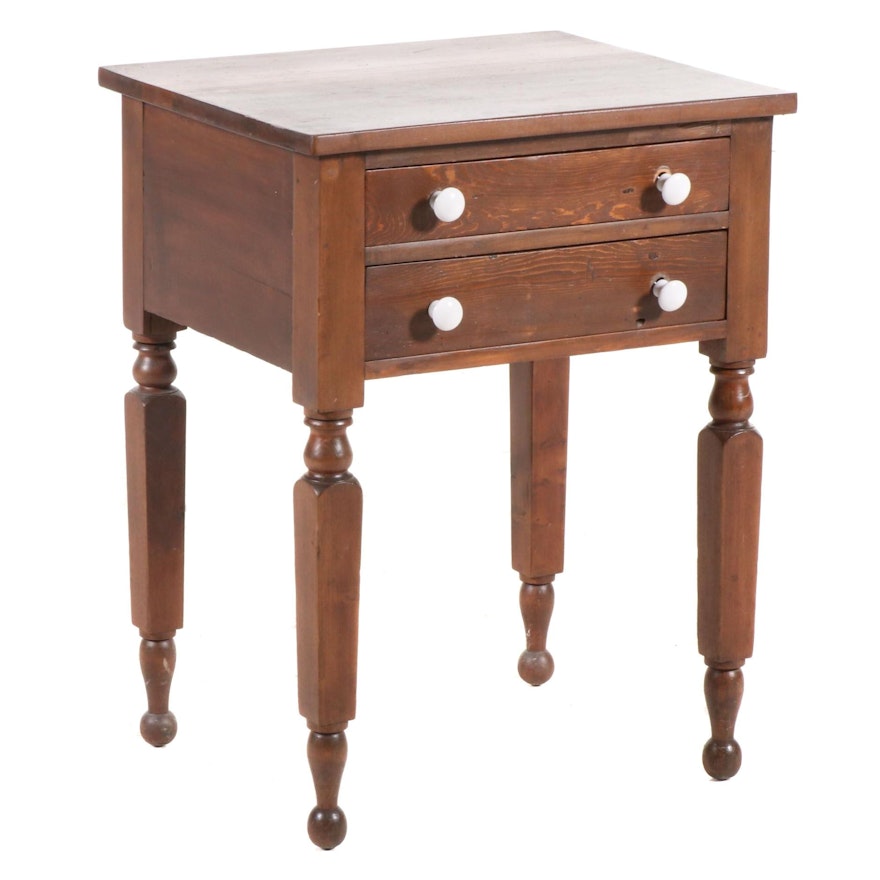 Pine Two-Drawer Bedside Table, 19th Century