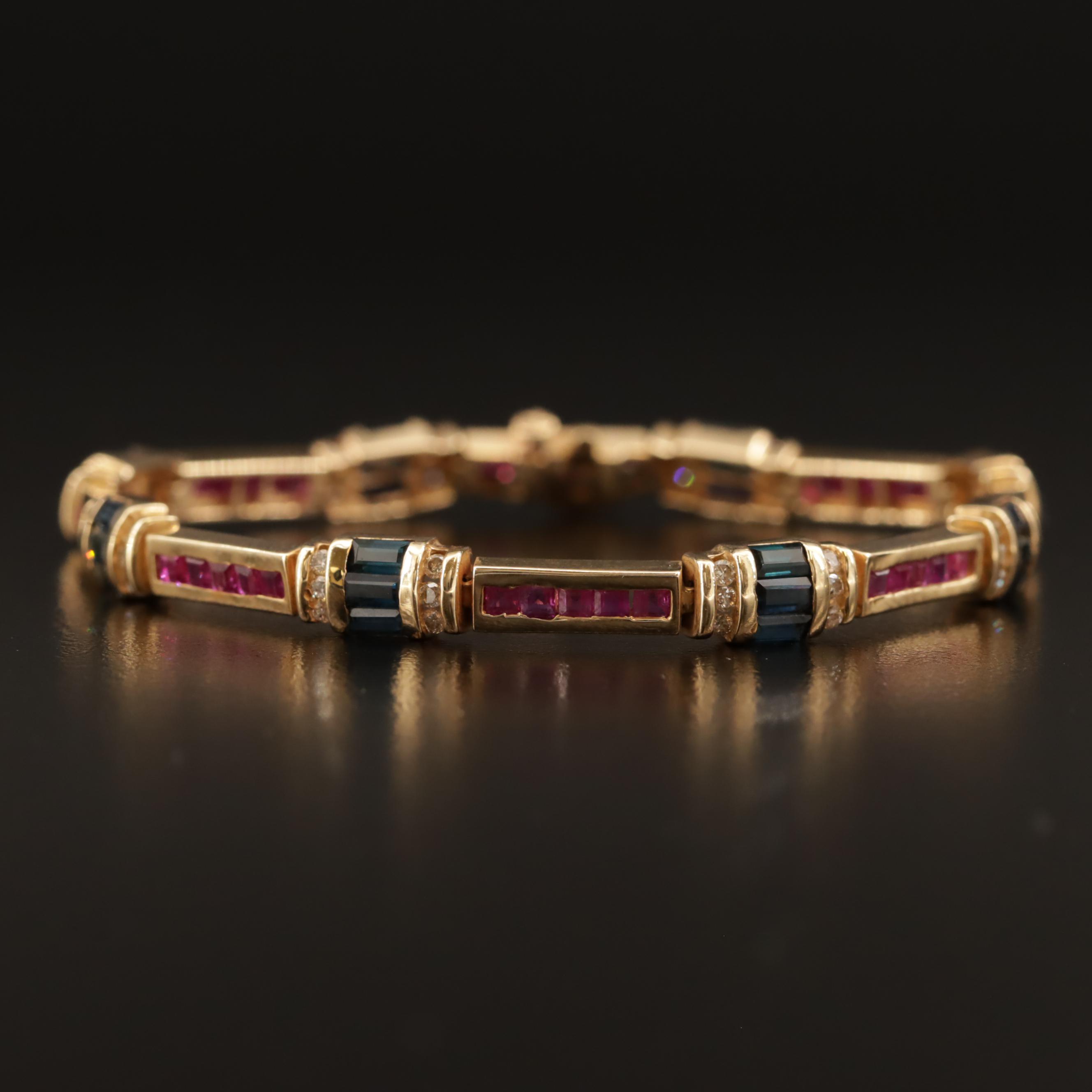 14K Sapphire, Ruby and Diamond Bracelet