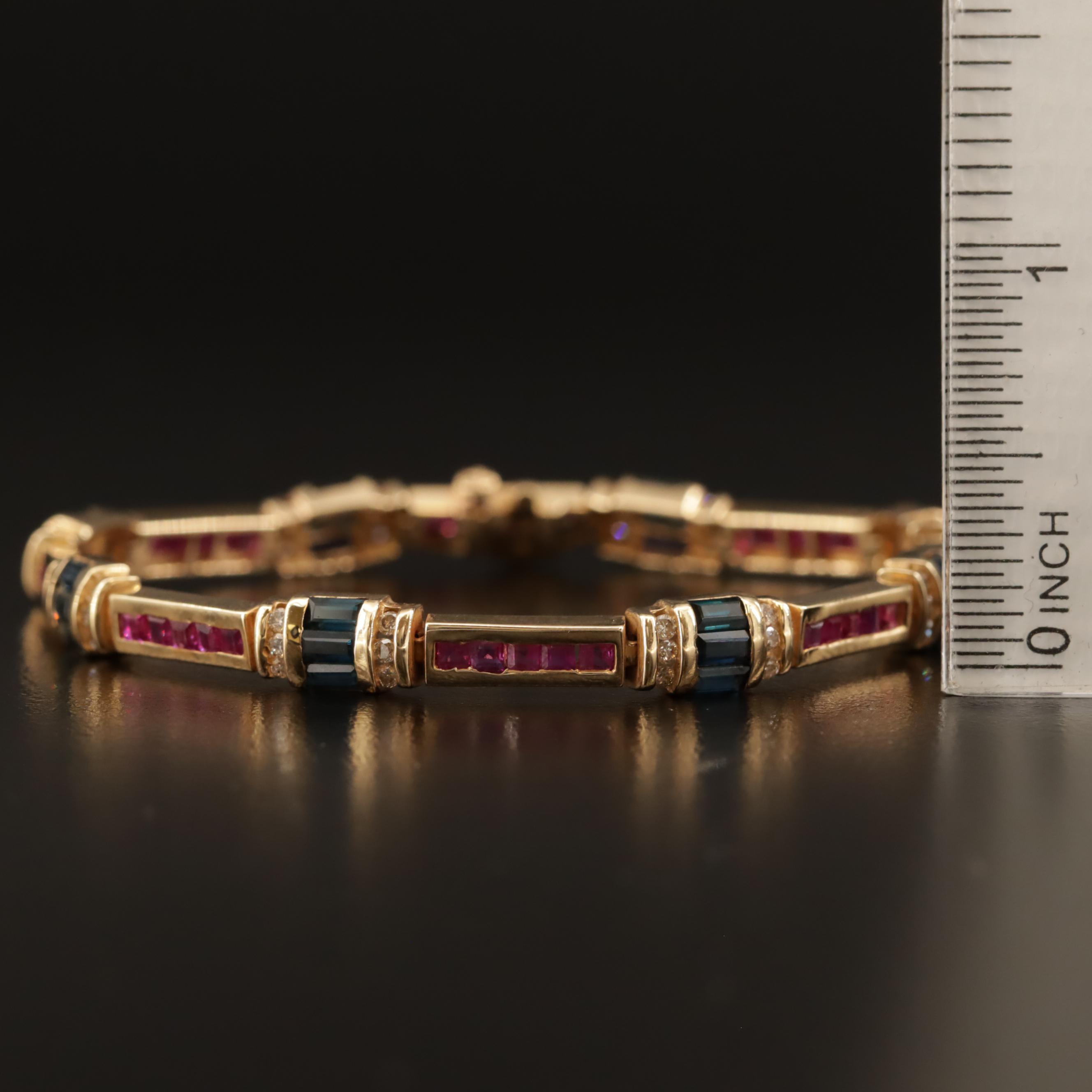14K Sapphire, Ruby and Diamond Bracelet