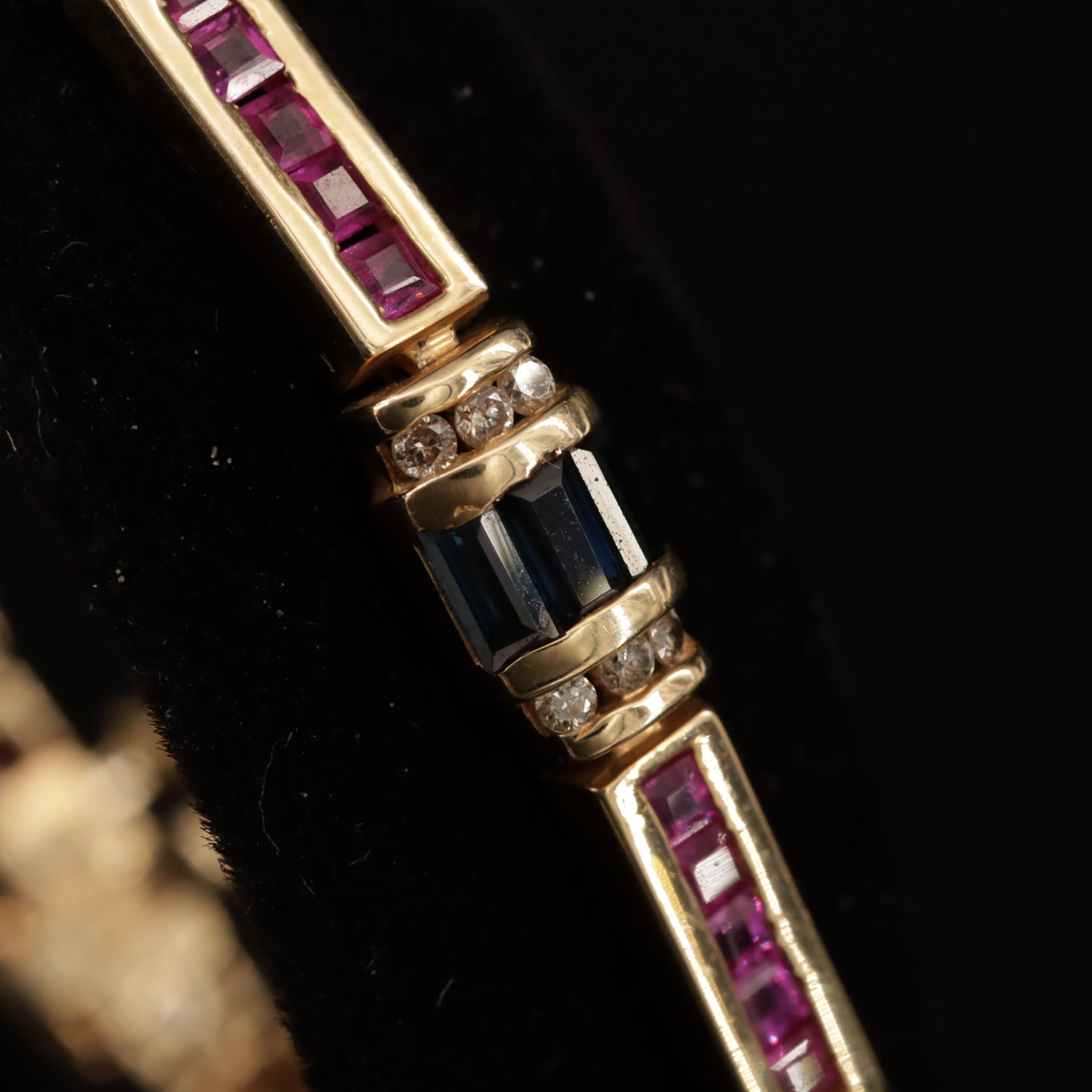 14K Sapphire, Ruby and Diamond Bracelet