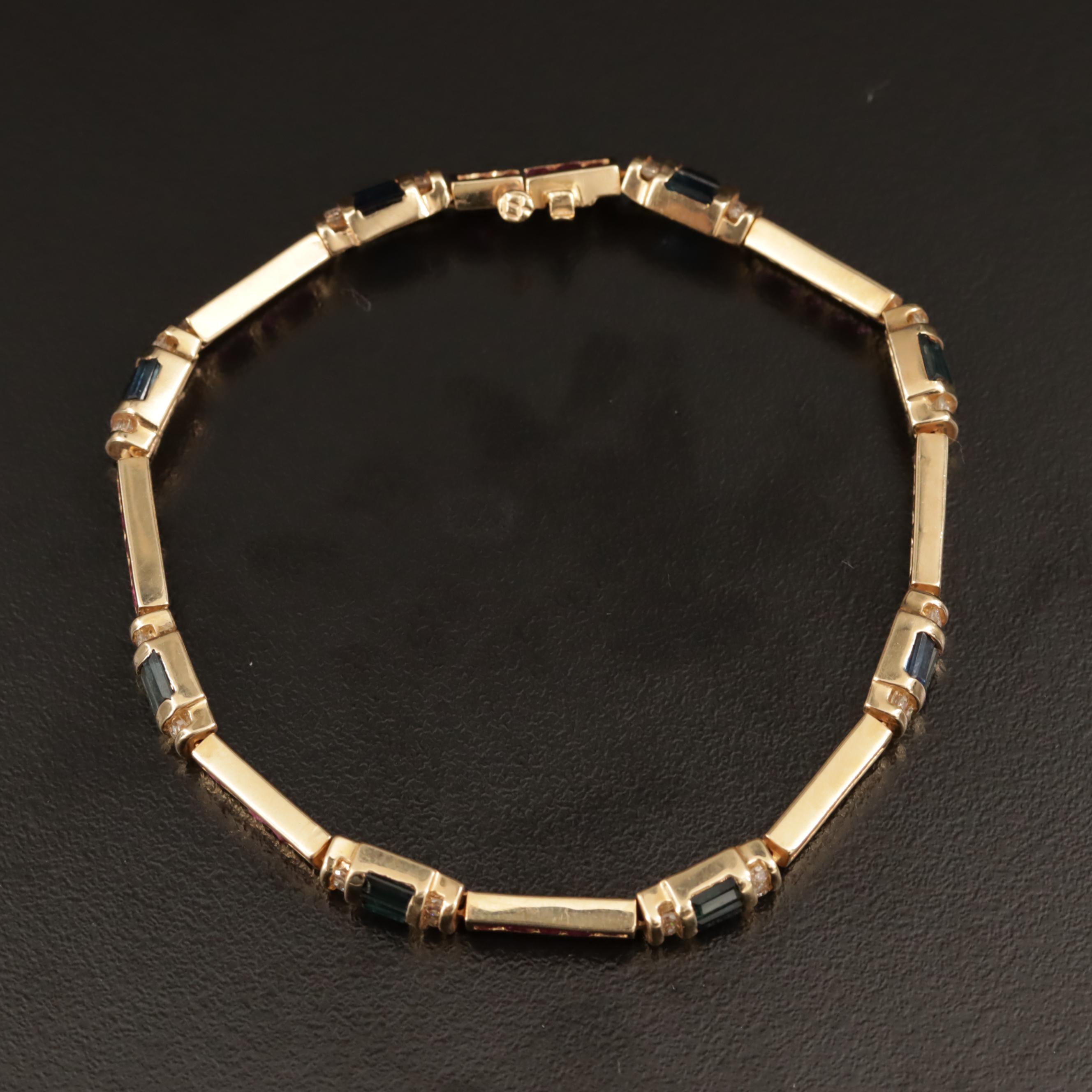 14K Sapphire, Ruby and Diamond Bracelet