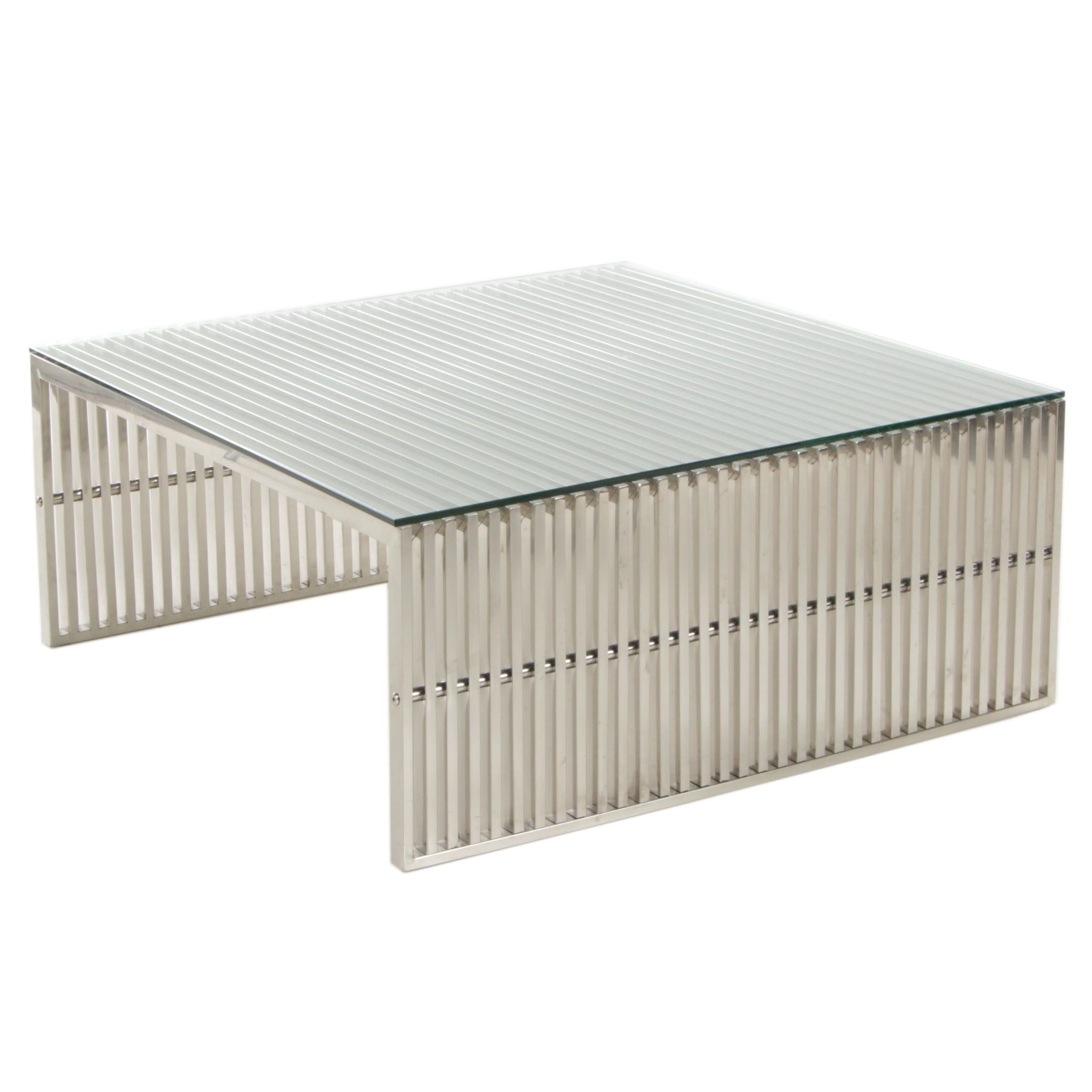 Modernist Chrome and Glass Top Grid Coffee Table