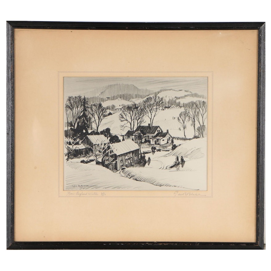 Leo B. Blake Lithograph "New England Winter"