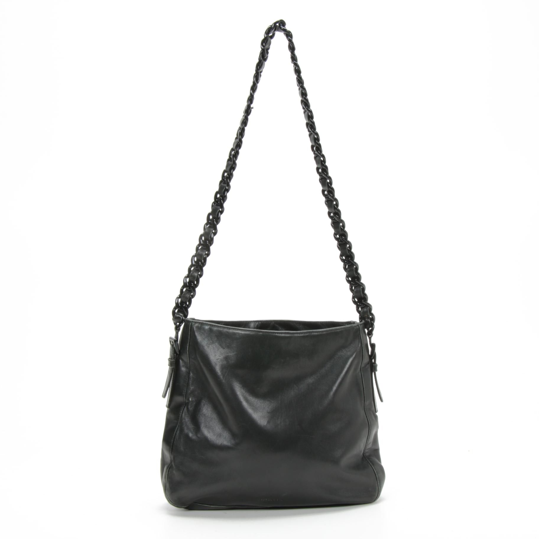 Prada Black Leather and Plastic Chain Shoulder Bag