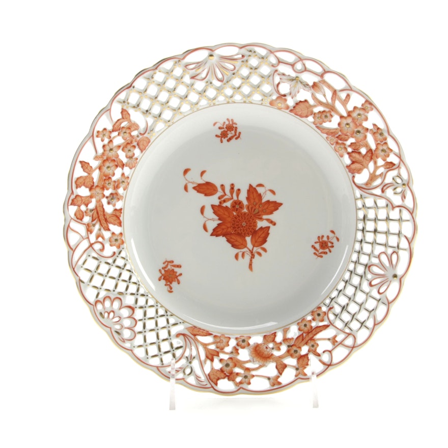 Herend Hand-Painted "Chinese Bouquet" Porcelain Pierced Plate