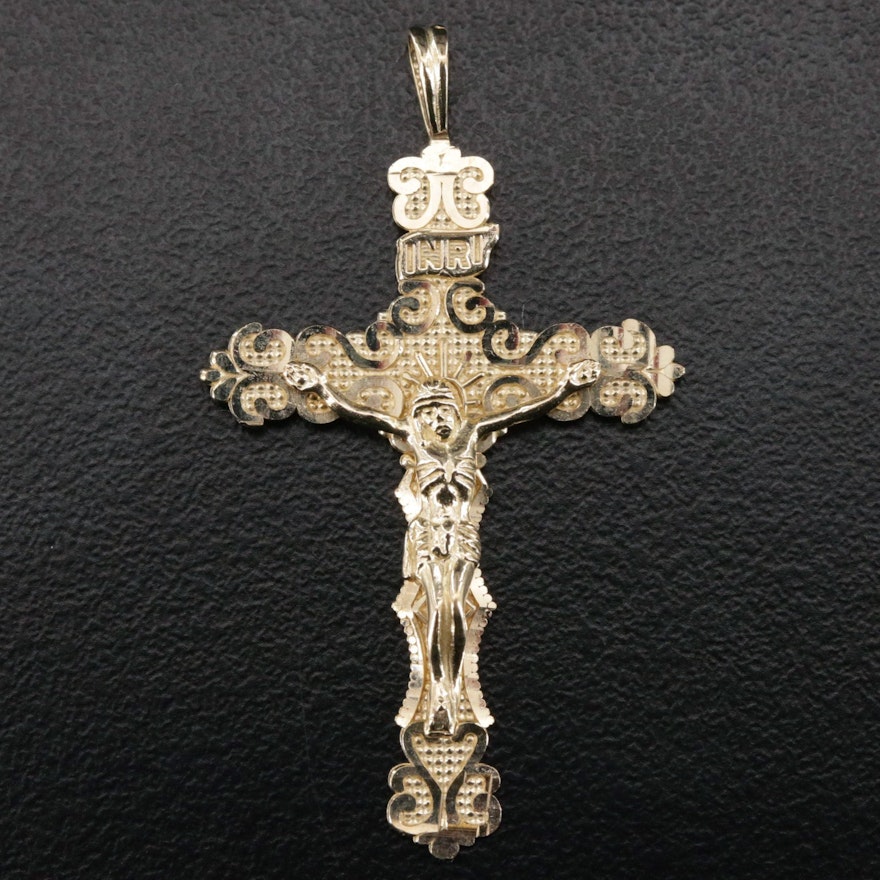 10K Gold Diamond Cut Crucifix Pendant
