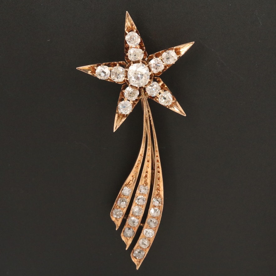 Circa 1900 10K Gold 3.17 CTW Diamond Shooting Star Brooch