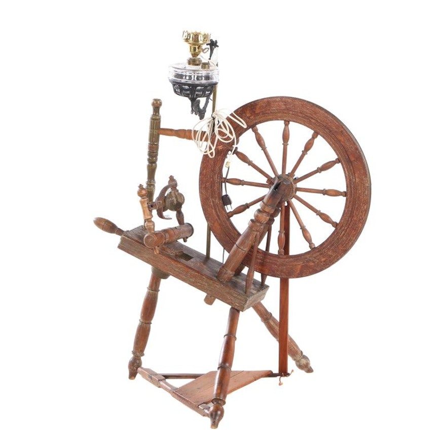 Victorian Style Wooden Spinning Wheel with Electric Lantern