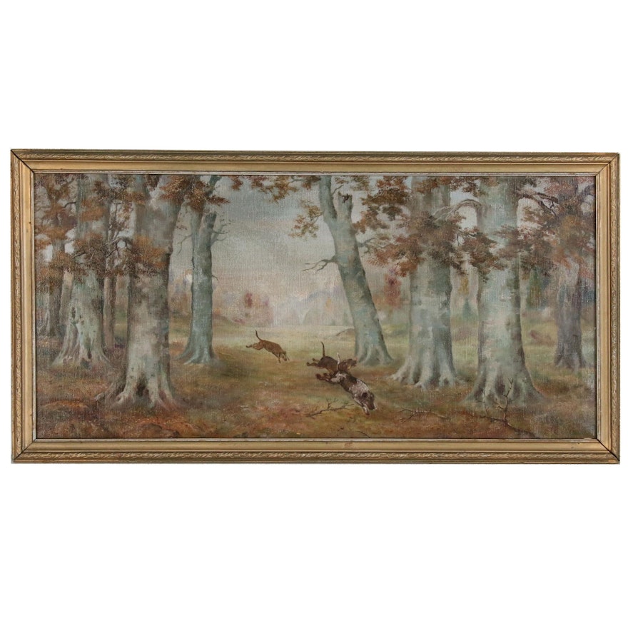 Oil Painting of Hunting Dogs, Late 19th to Early 20th Century