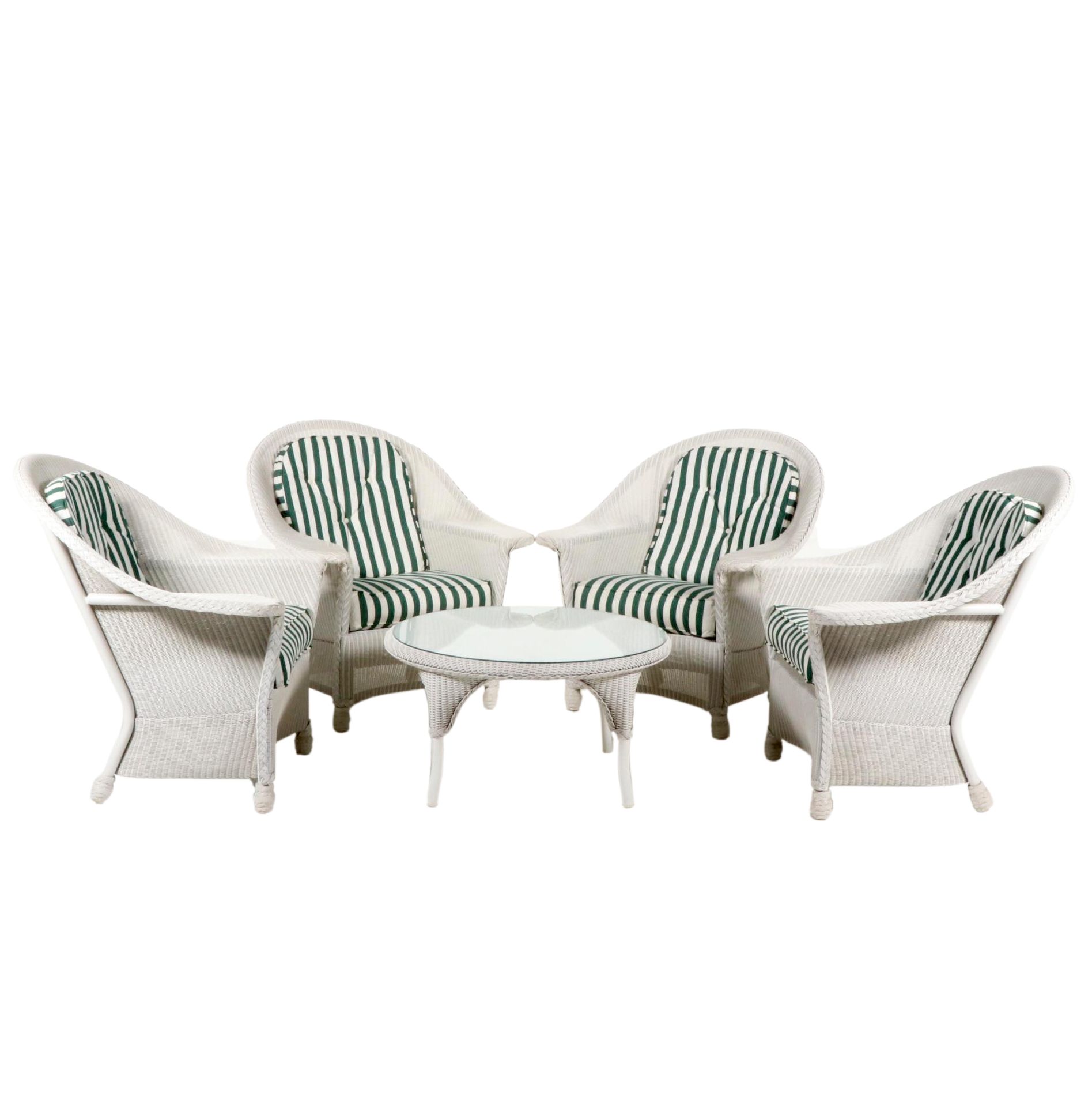 Lloyd Loom Wicker Patio Set with Table and Four Chairs, Contemporary