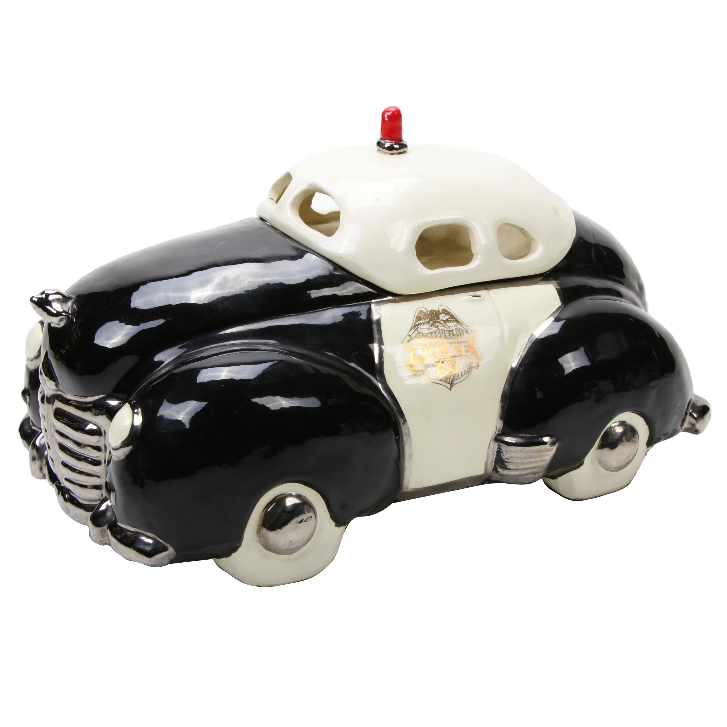 Glenn Appleman Hand-Painted Ceramic Police Patrol Car Cookie Jar, 1978