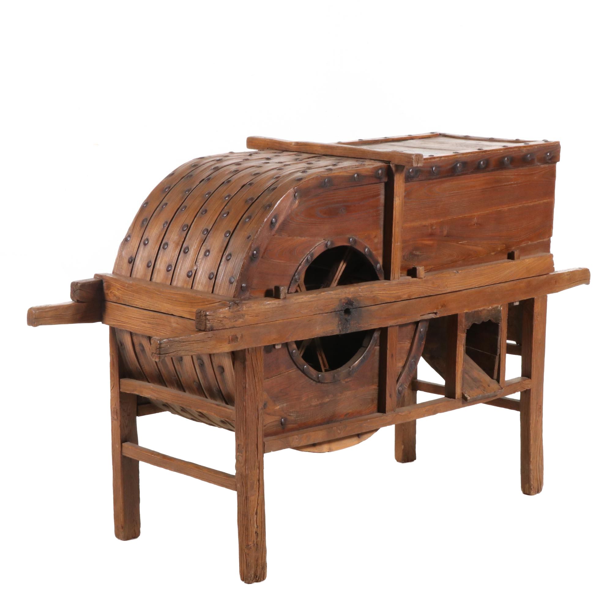 Chinese Hand Crafted Wooden Rice Thresher, Late 19th Century