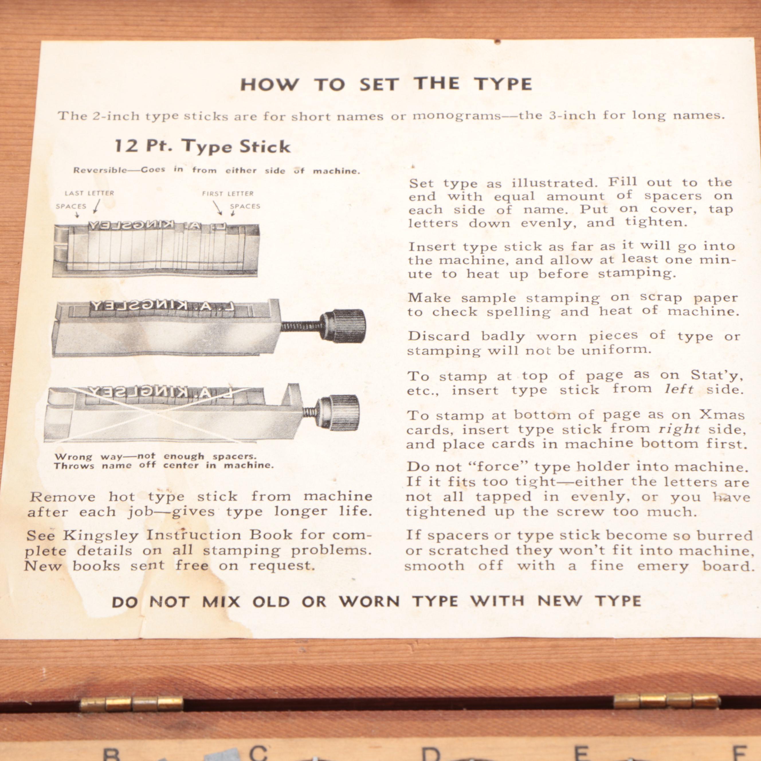 Kingsley 18pt, 14pt, and Garamond Hot Stamp Letterpress Type Collection