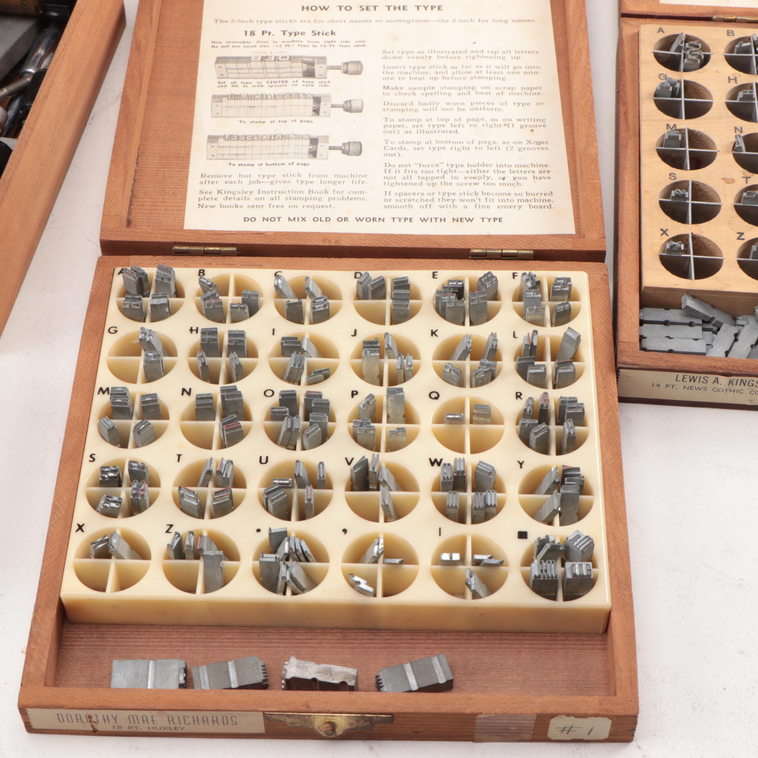 Kingsley 18pt, 14pt, and Garamond Hot Stamp Letterpress Type Collection