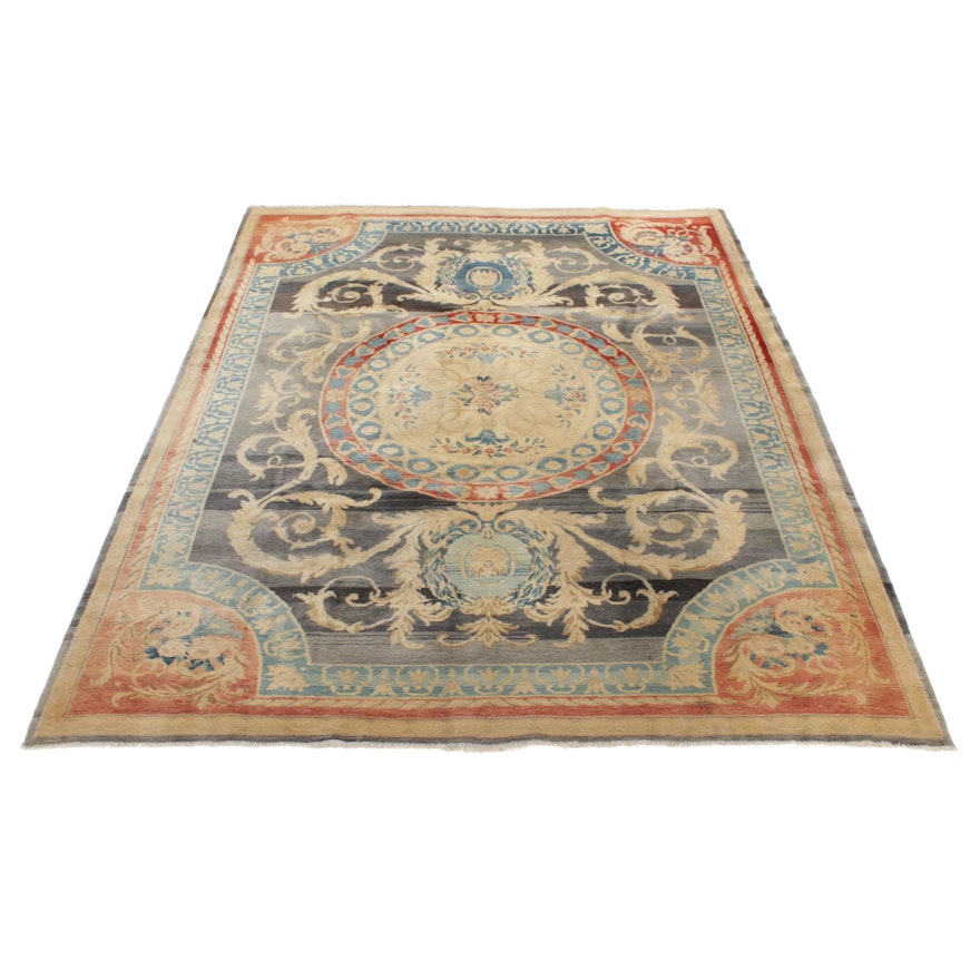 10'6 x 12'5 Hand-Knotted Turkish Oushak Village Room-Size Rug, 1950s