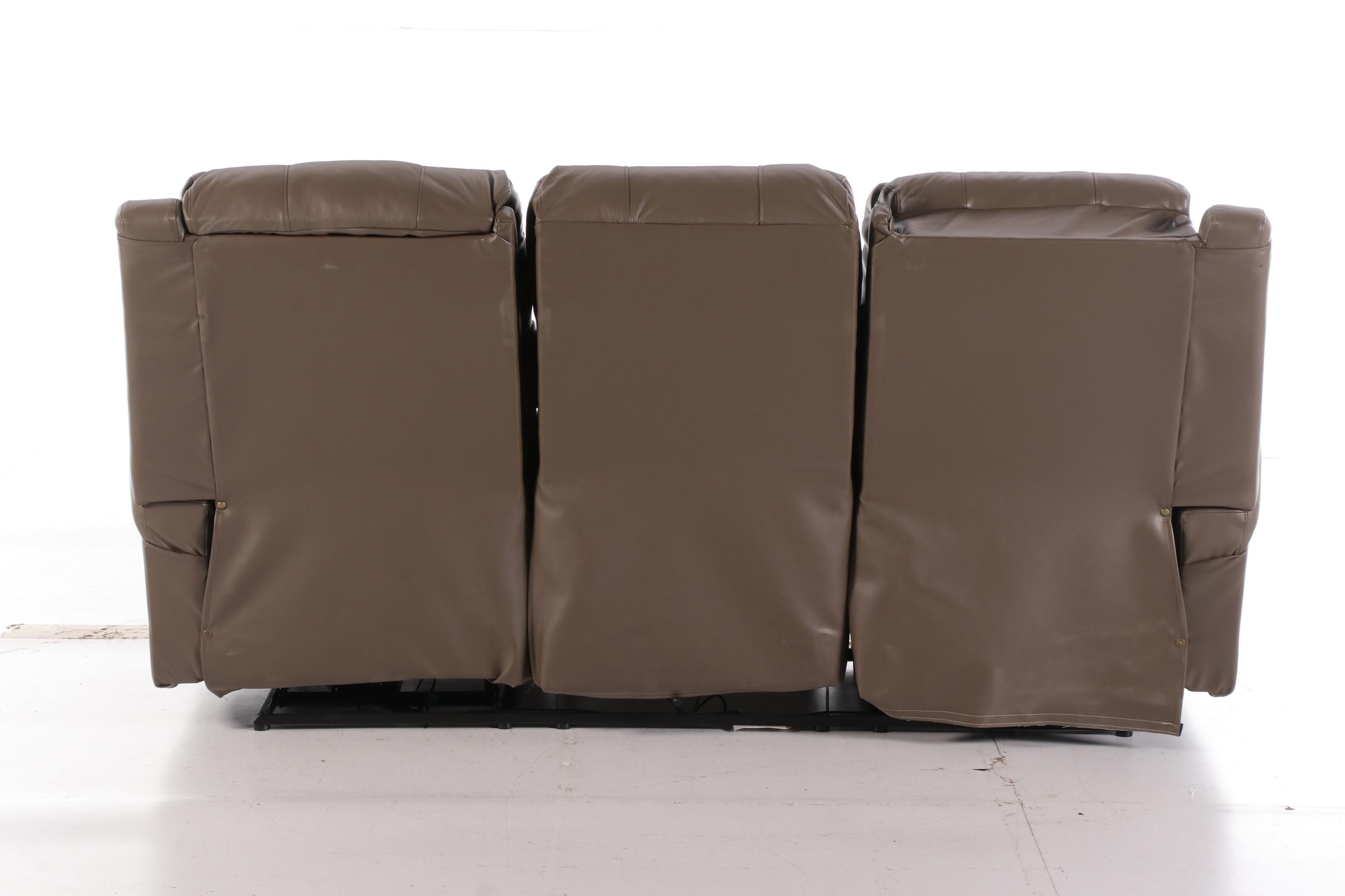 Taupe Leather Upholstered Reclining Sofa