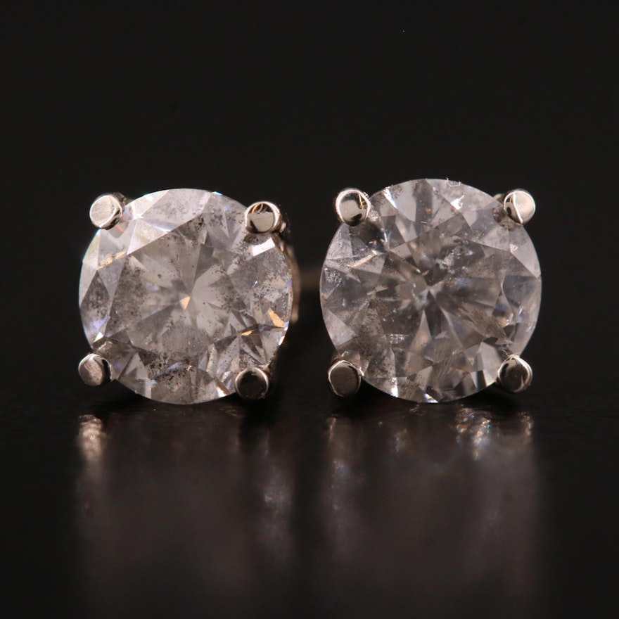 14K White Gold 1.41 CTW Diamond Stud Earrings