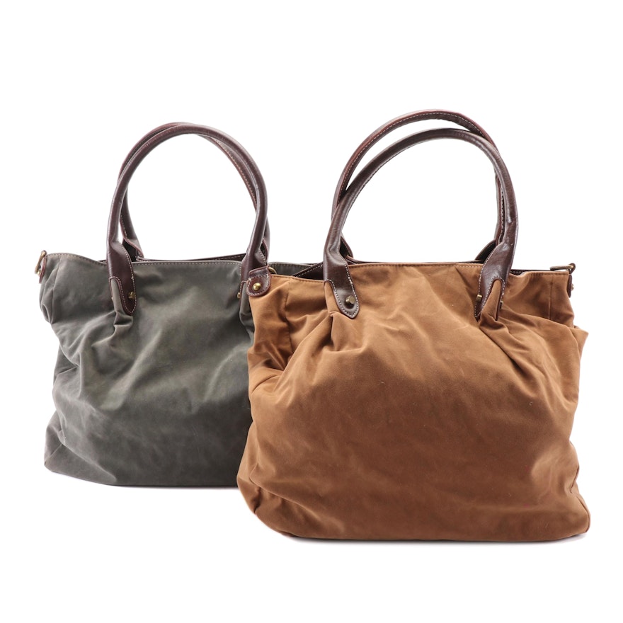 Twiggy London Grey and Brown Faux Suede Shoulder Totes