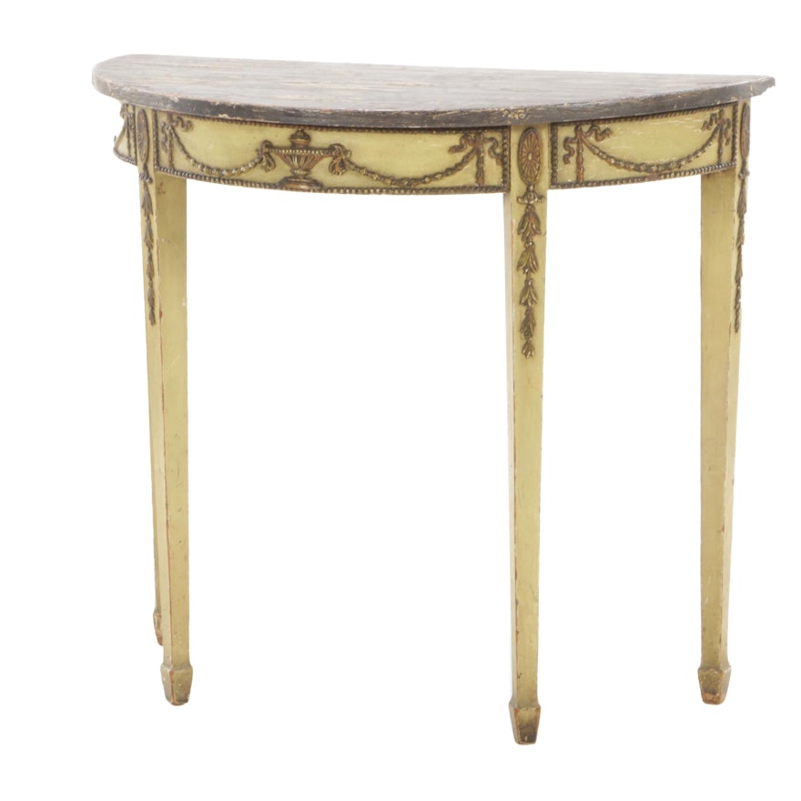 Adam Style Demilune Paint-Decorated Console Table