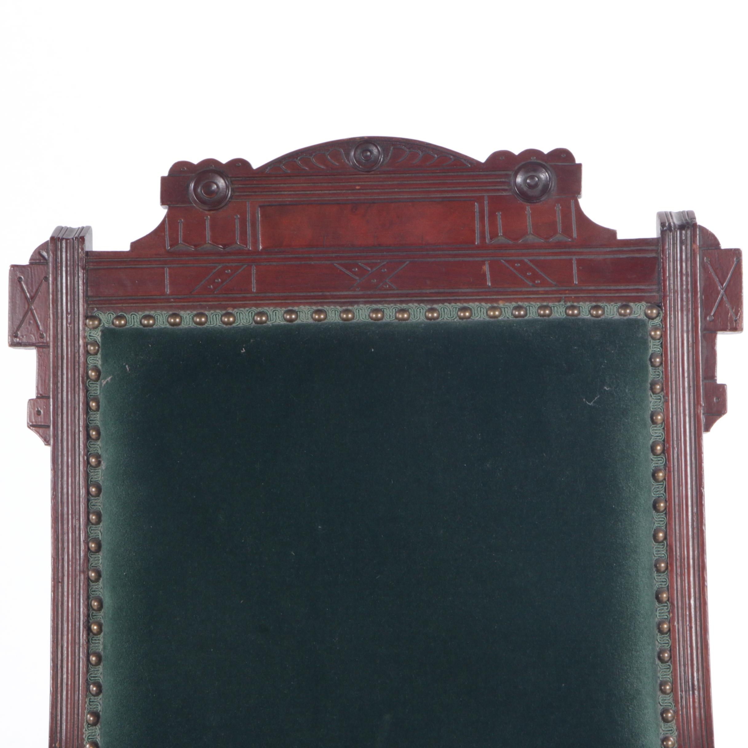 Victorian, Eastlake Style Velvet-Upholstered Walnut Platform Rocking Chair