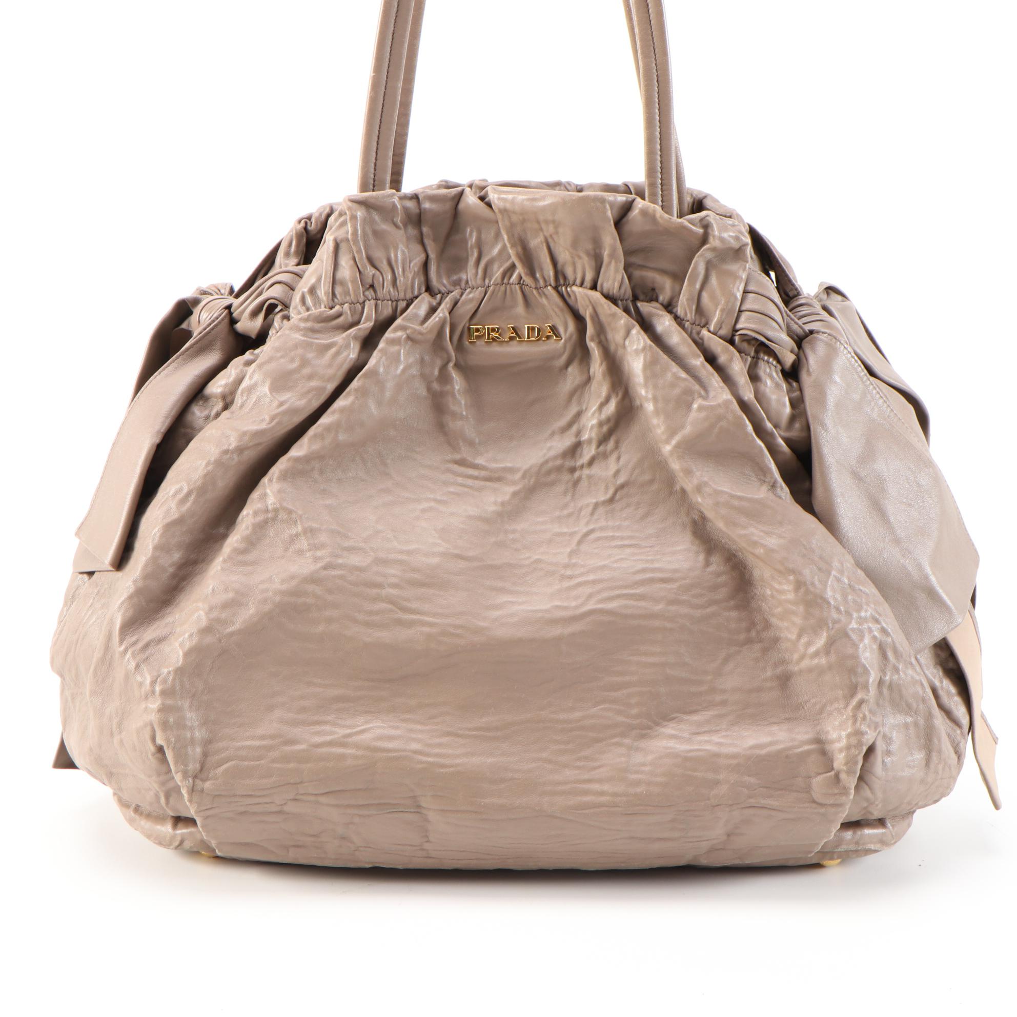 Prada Nappa Bow Shoulder Tote in Taupe Antique Nappa Leather