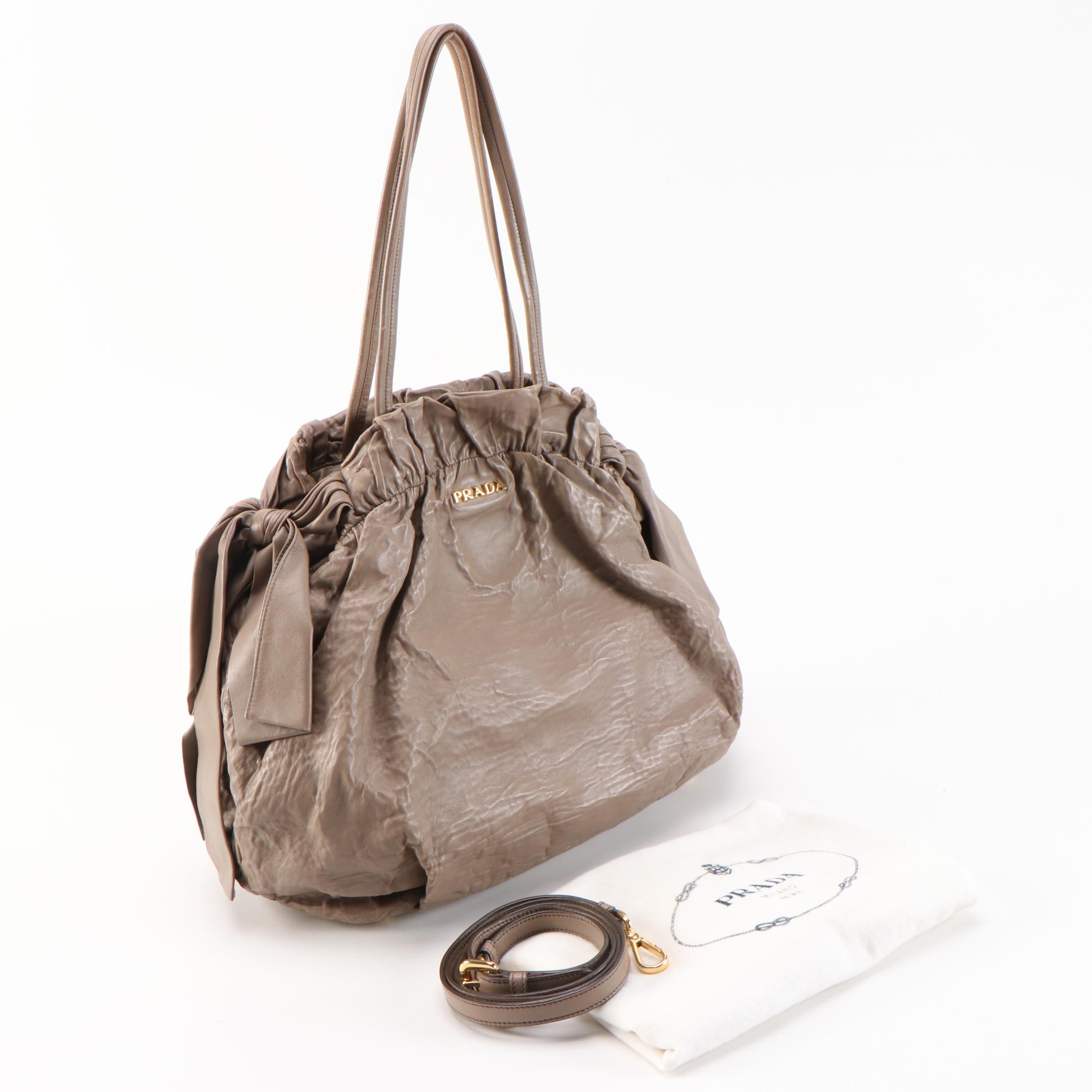 Prada Nappa Bow Shoulder Tote in Taupe Antique Nappa Leather