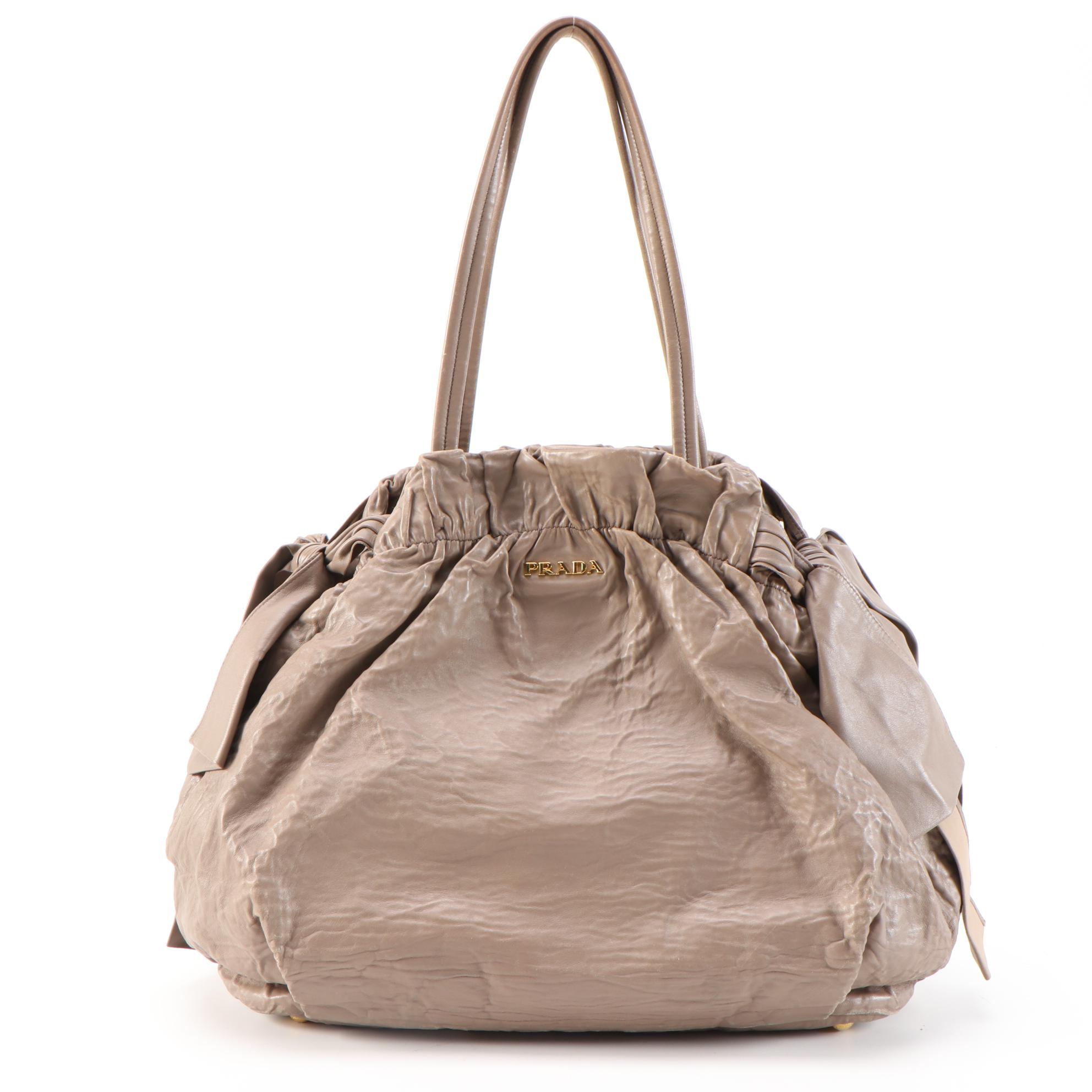 Prada Nappa Bow Shoulder Tote in Taupe Antique Nappa Leather
