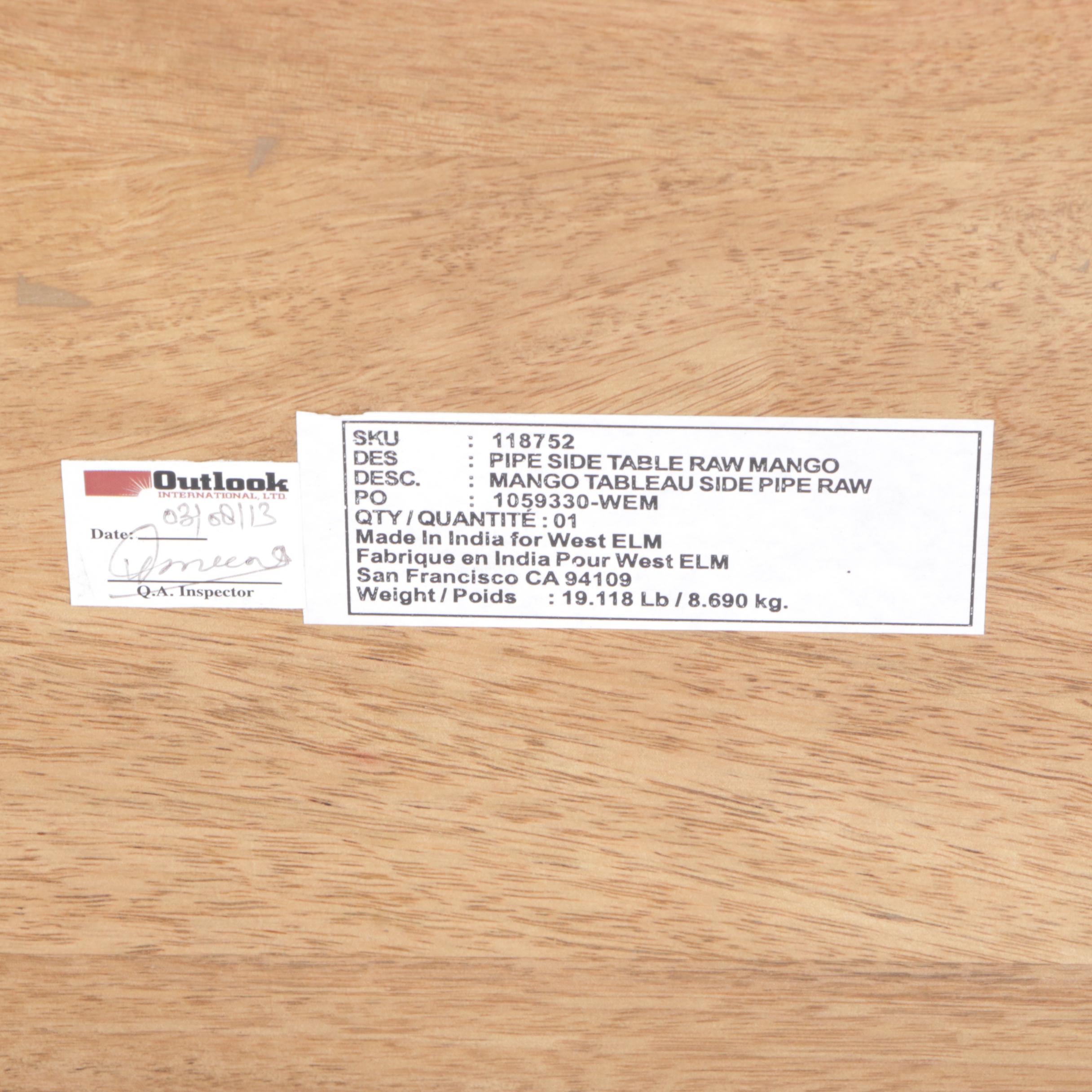 West Elm Mangowood and Steel Pipe Side Table