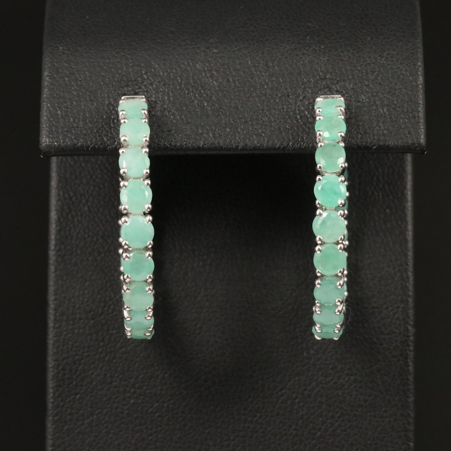 Sterling Silver Emerald Hoop Earrings