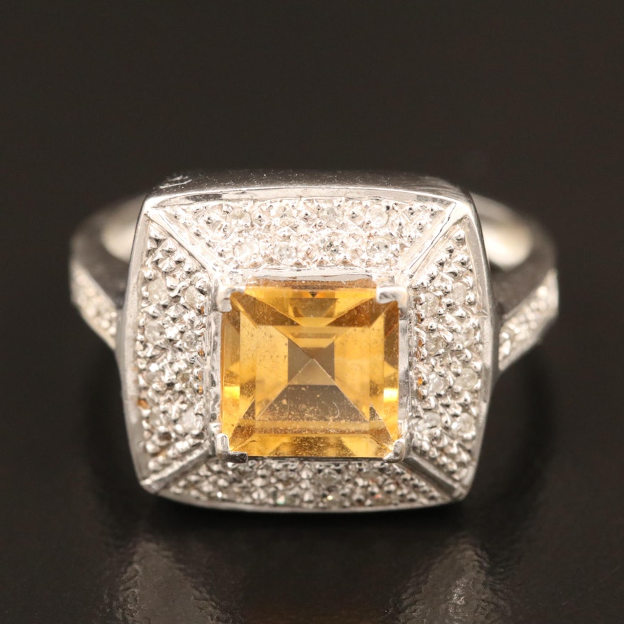 18K Gold Citrine and Diamond Ring