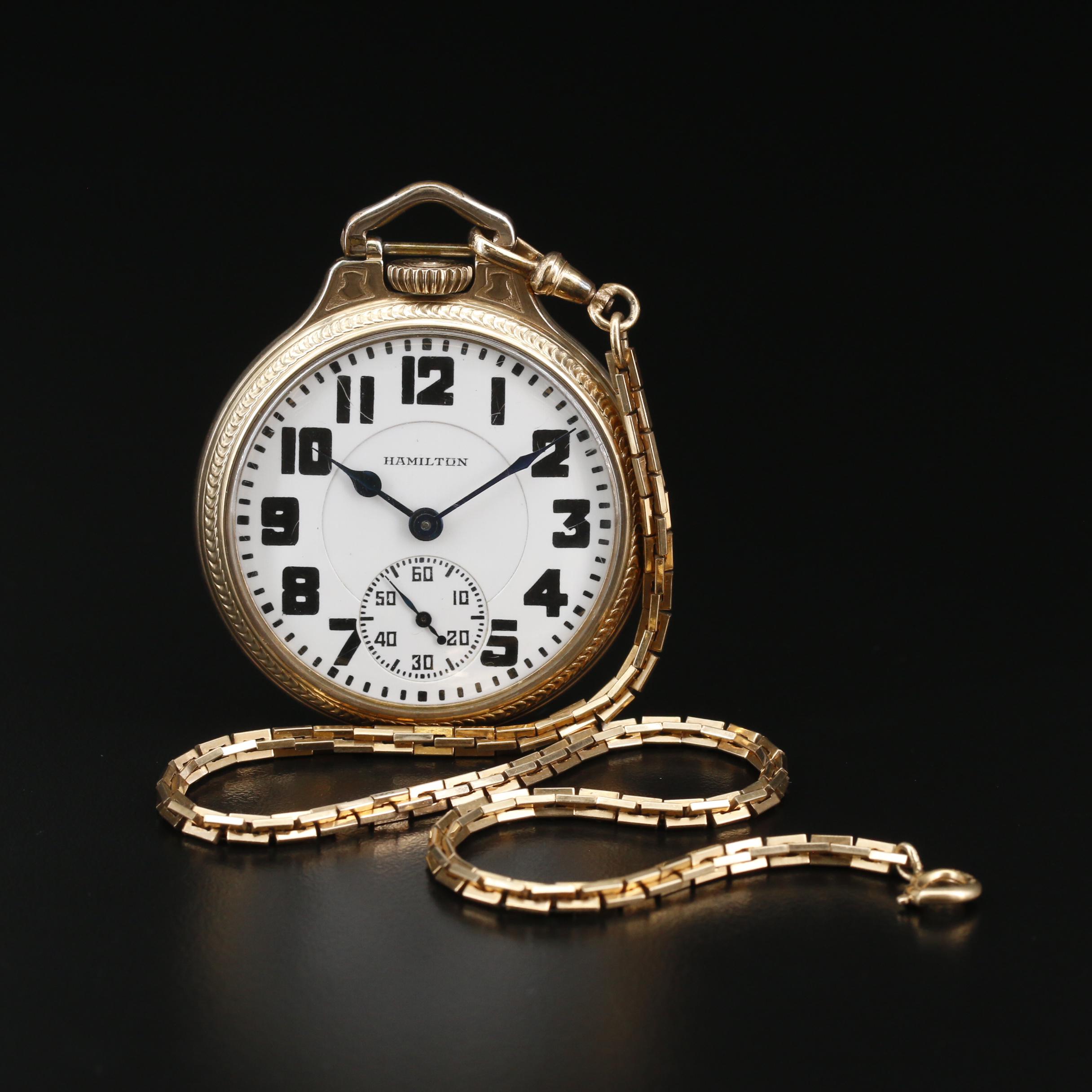 1931 Hamilton "Railroad Grade" Pocket Watch With Chain Fob
