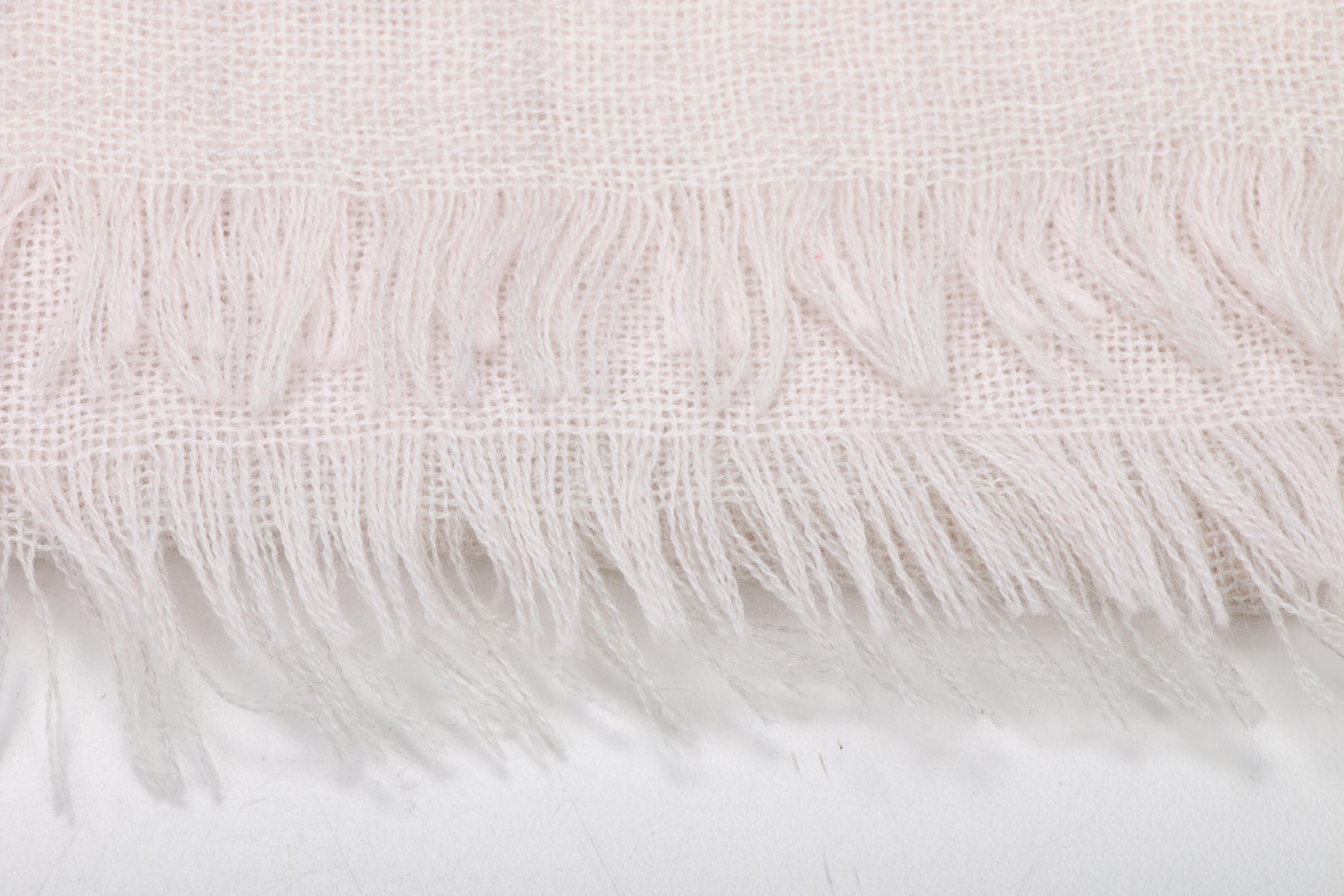 Chanel CC Cashmere Scarf in Beige with Raw Edge Fringed Trim