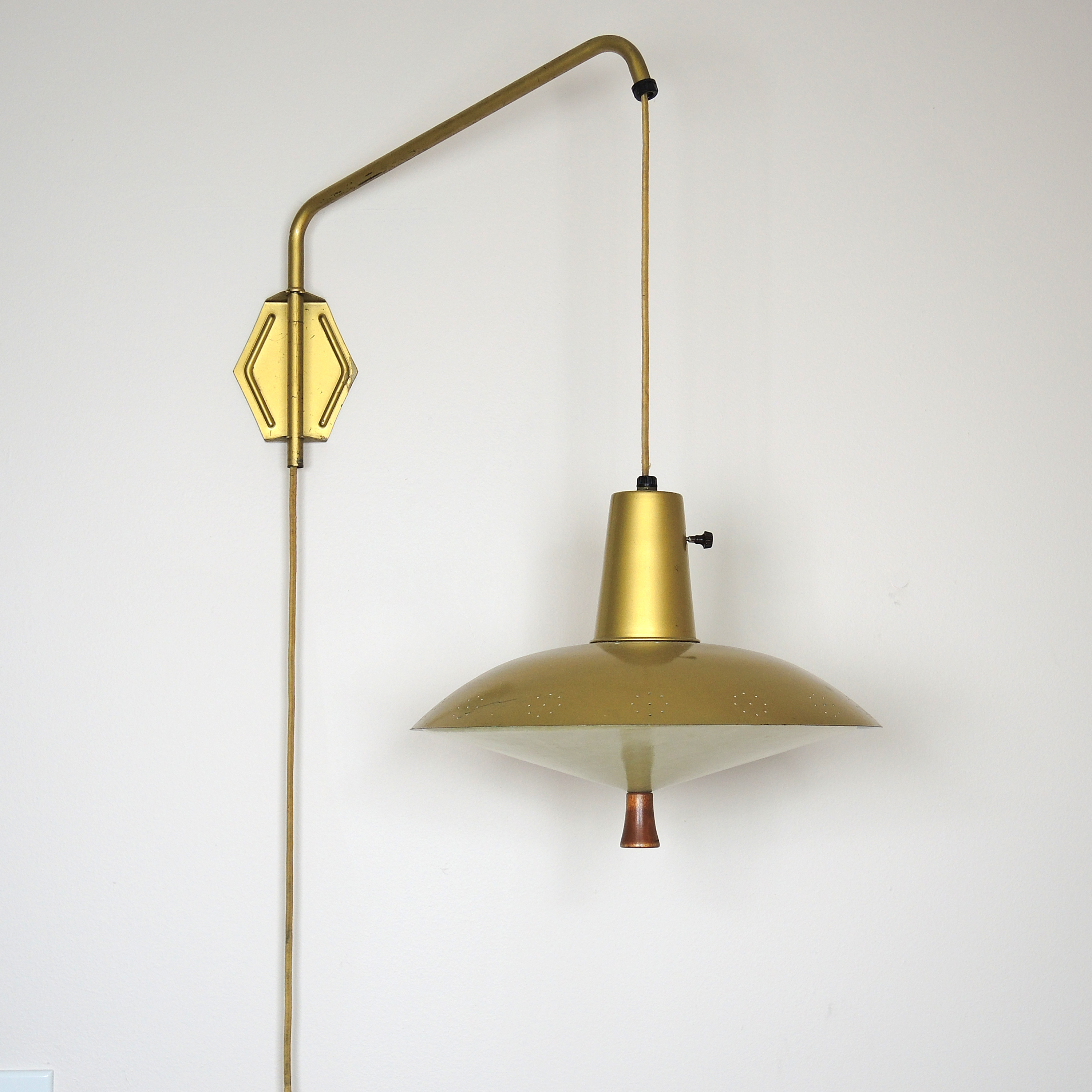 Mid Century Modern Berger Brass Adjustable Wall Lamp