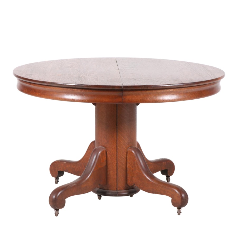 Newark Ohio Furniture Co. Quarter Sawn Oak Pedestal Dining Table, Early 20th C.