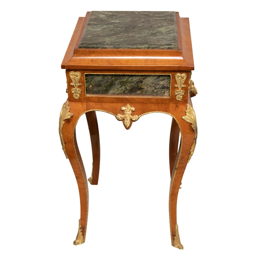 Louis XV Style Gilt-Metal, Marble Inlaid Wooden Side Table