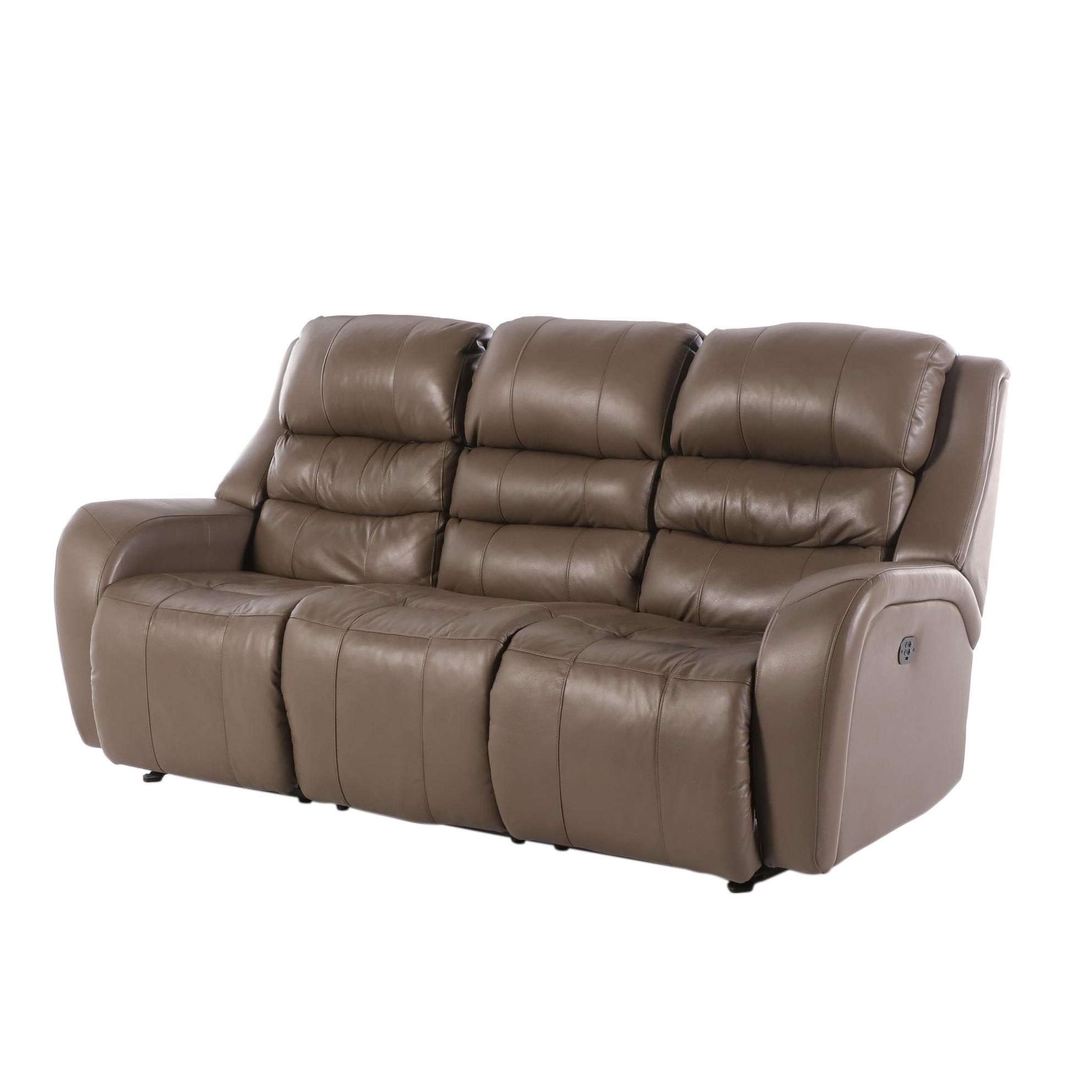 Taupe Leather Upholstered Reclining Sofa