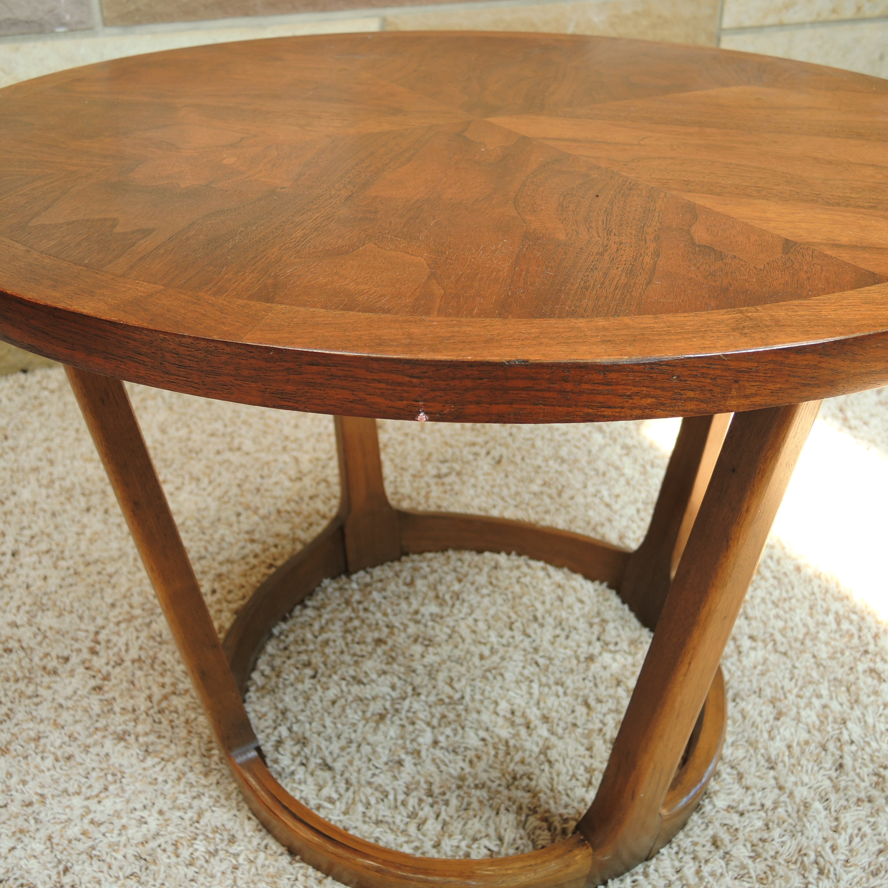 Lane Furniture Mid Century Modern Circular Walnut End Table, circa 1962