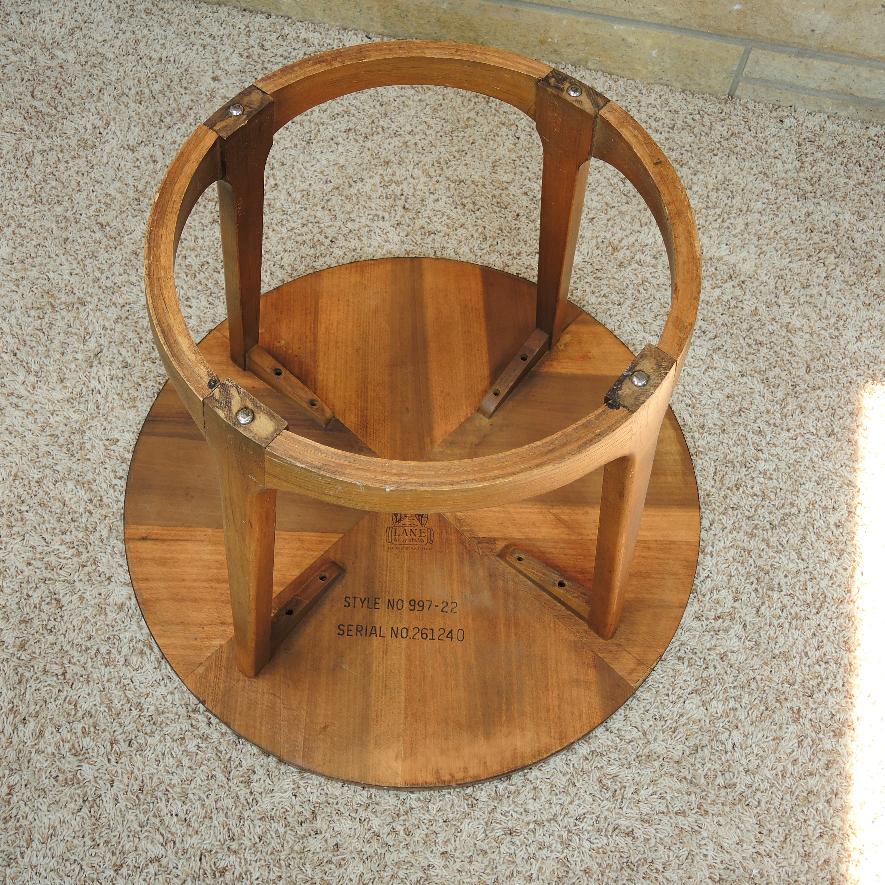 Lane Furniture Mid Century Modern Circular Walnut End Table, circa 1962