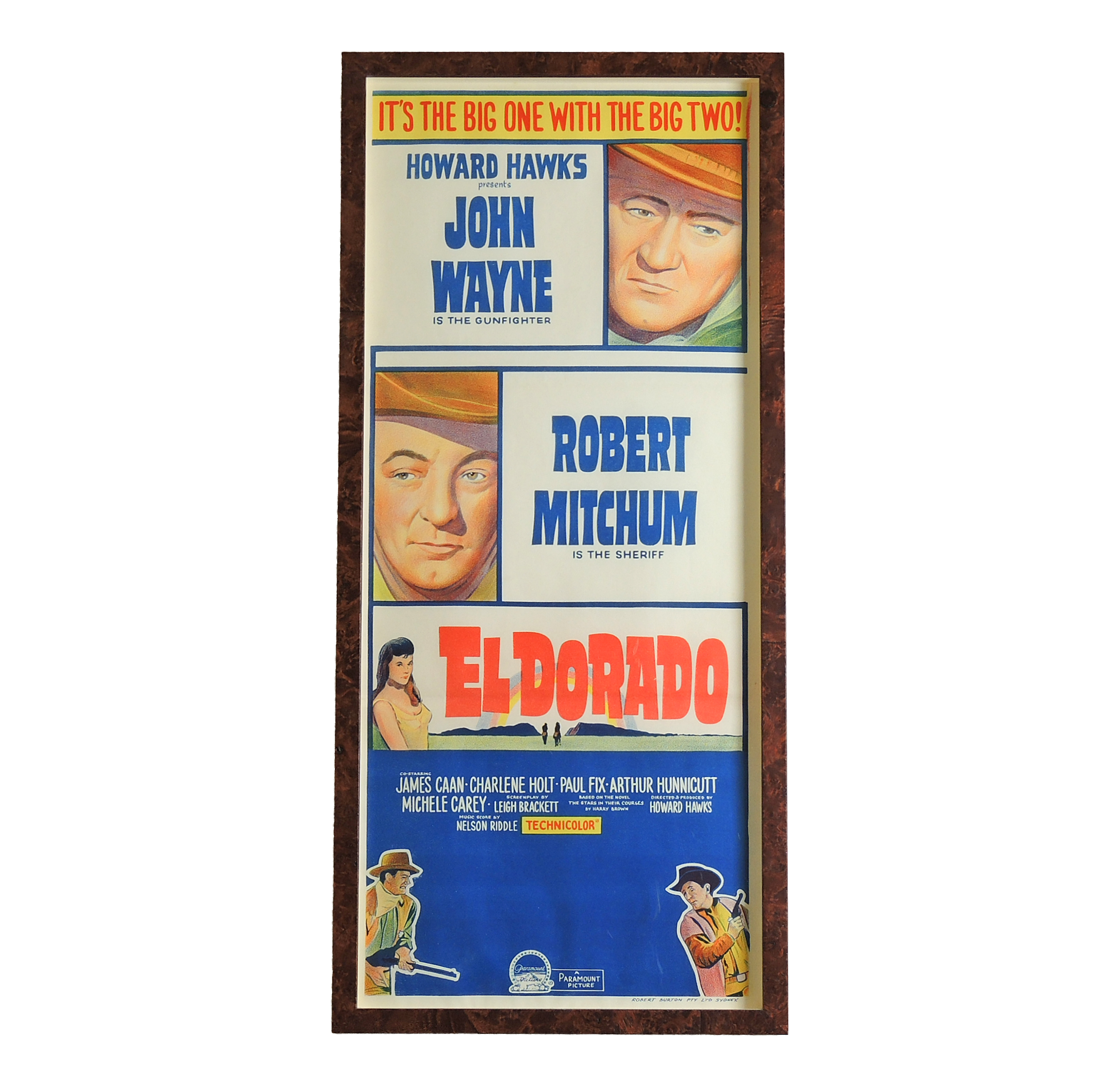 Framed "El Dorado" Lithograph Insert Movie Poster, Mid 20th Century