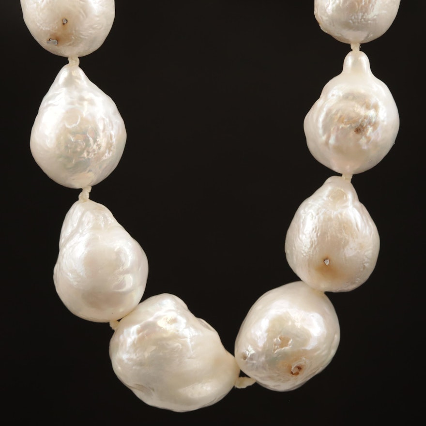 Baroque Pearl Knotted Necklace with 14K Diamond Accented Clasp