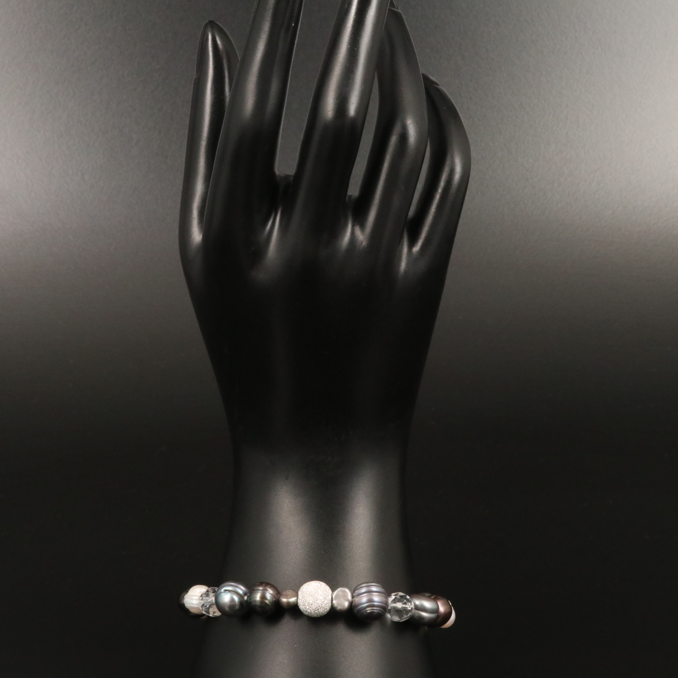 Pearl and Rock Crystal Quartz Bracelet with Sterling Clasp