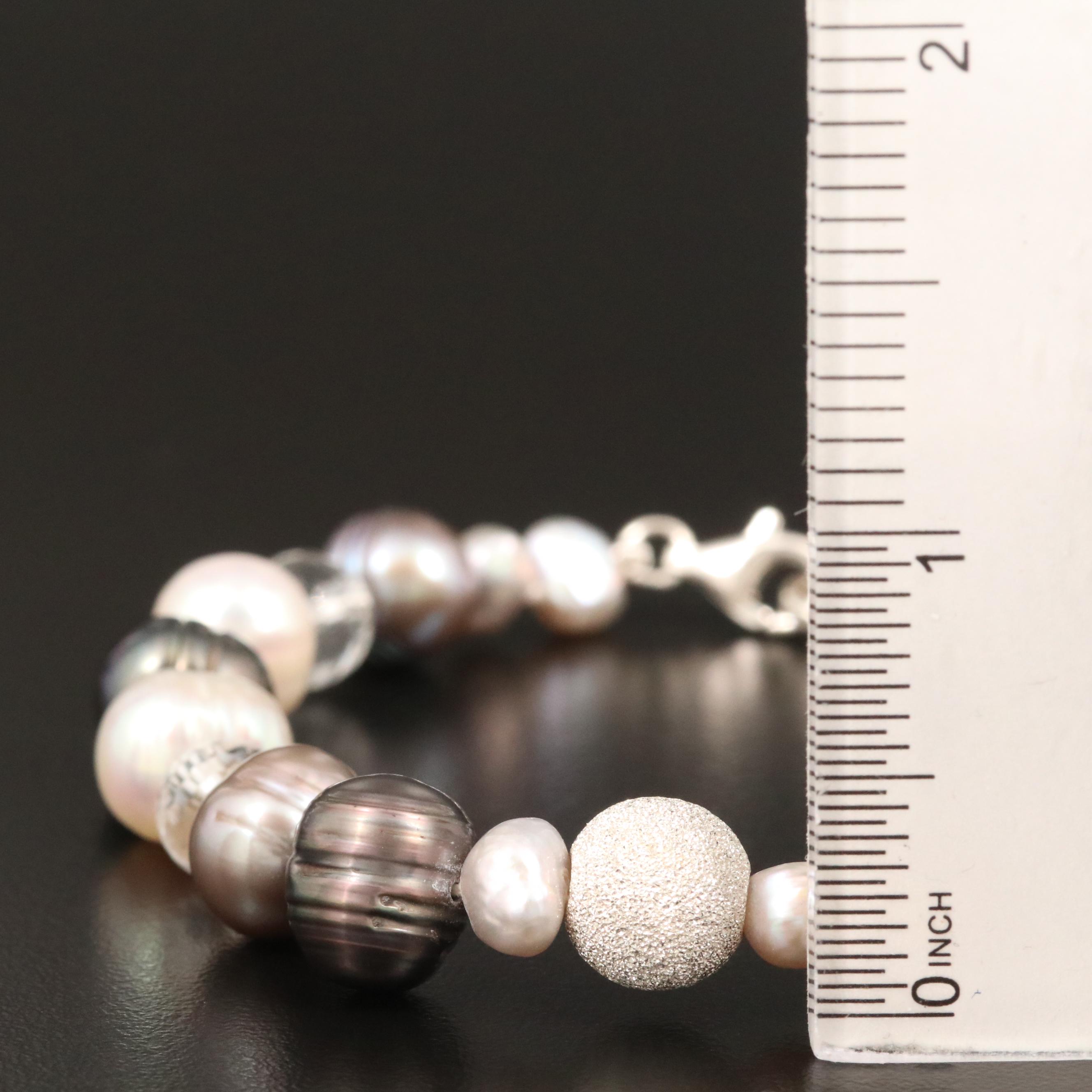 Pearl and Rock Crystal Quartz Bracelet with Sterling Clasp