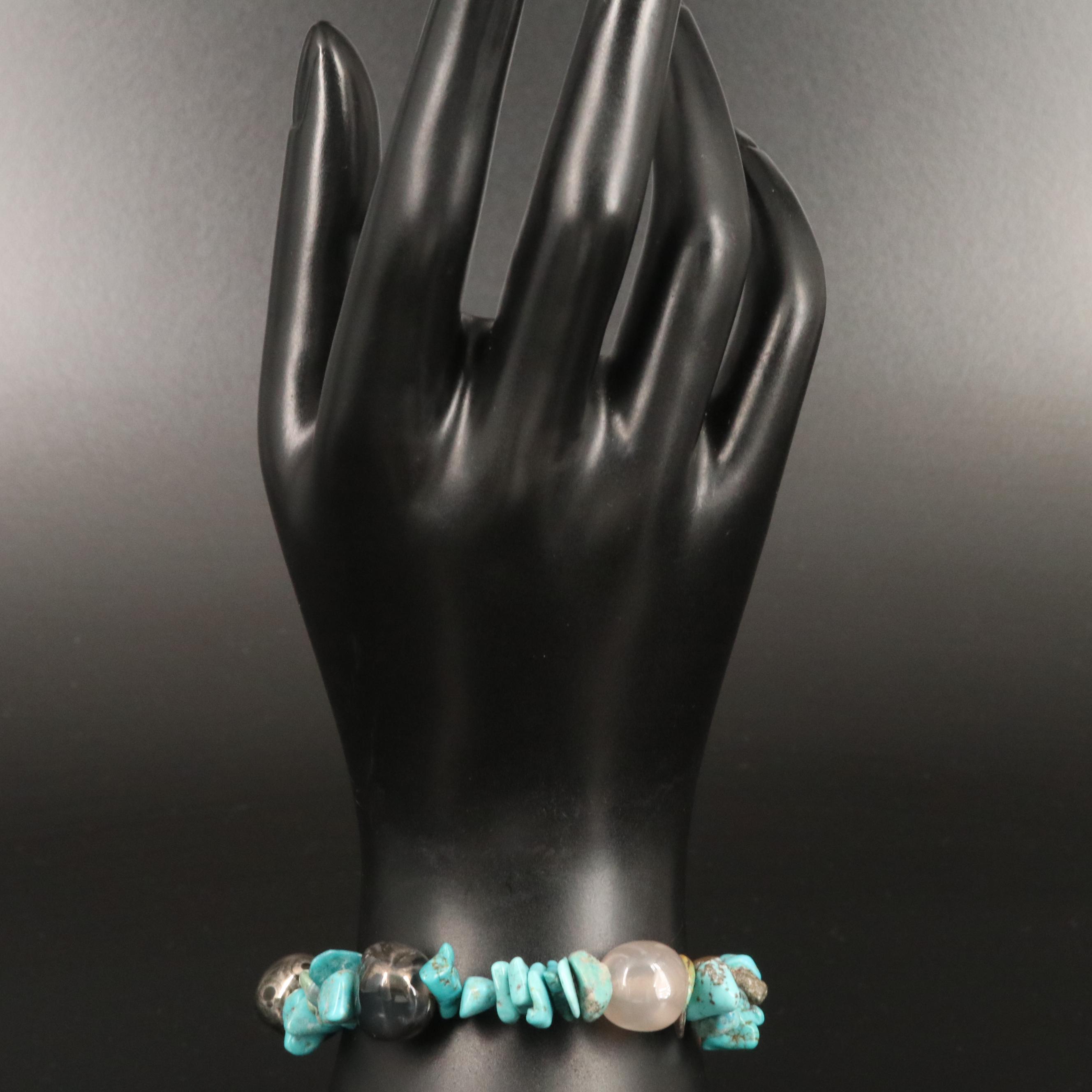 Turquoise and Agate Expandable Bracelet