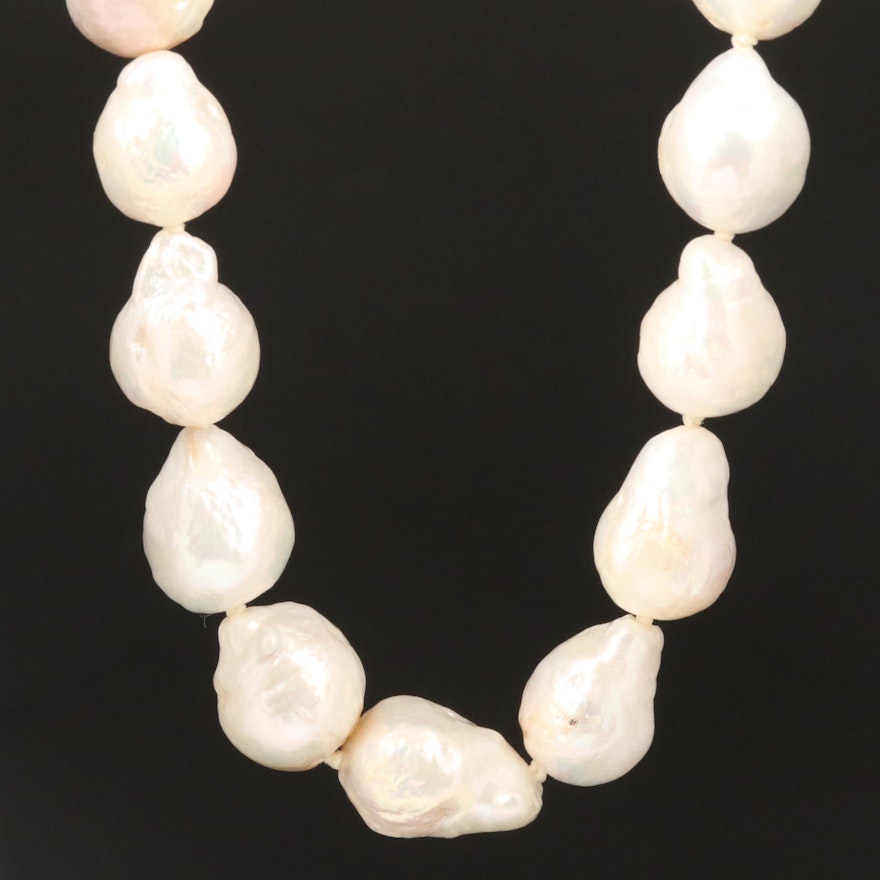 Pearl Knotted Necklace with 14K Clasp and Diamond Accent